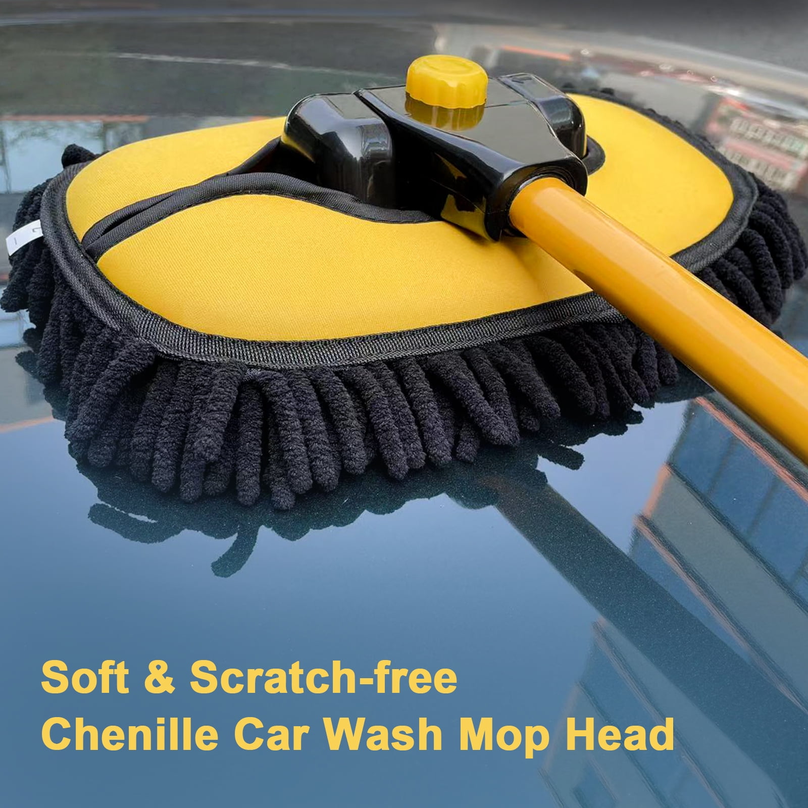 YeewayVeh 43 in Extendable Car Wash Brush with Long Handle, 15 Degree Curved Soft Mop for Truck and SUV (Yellow, 43 in) 9ztjf