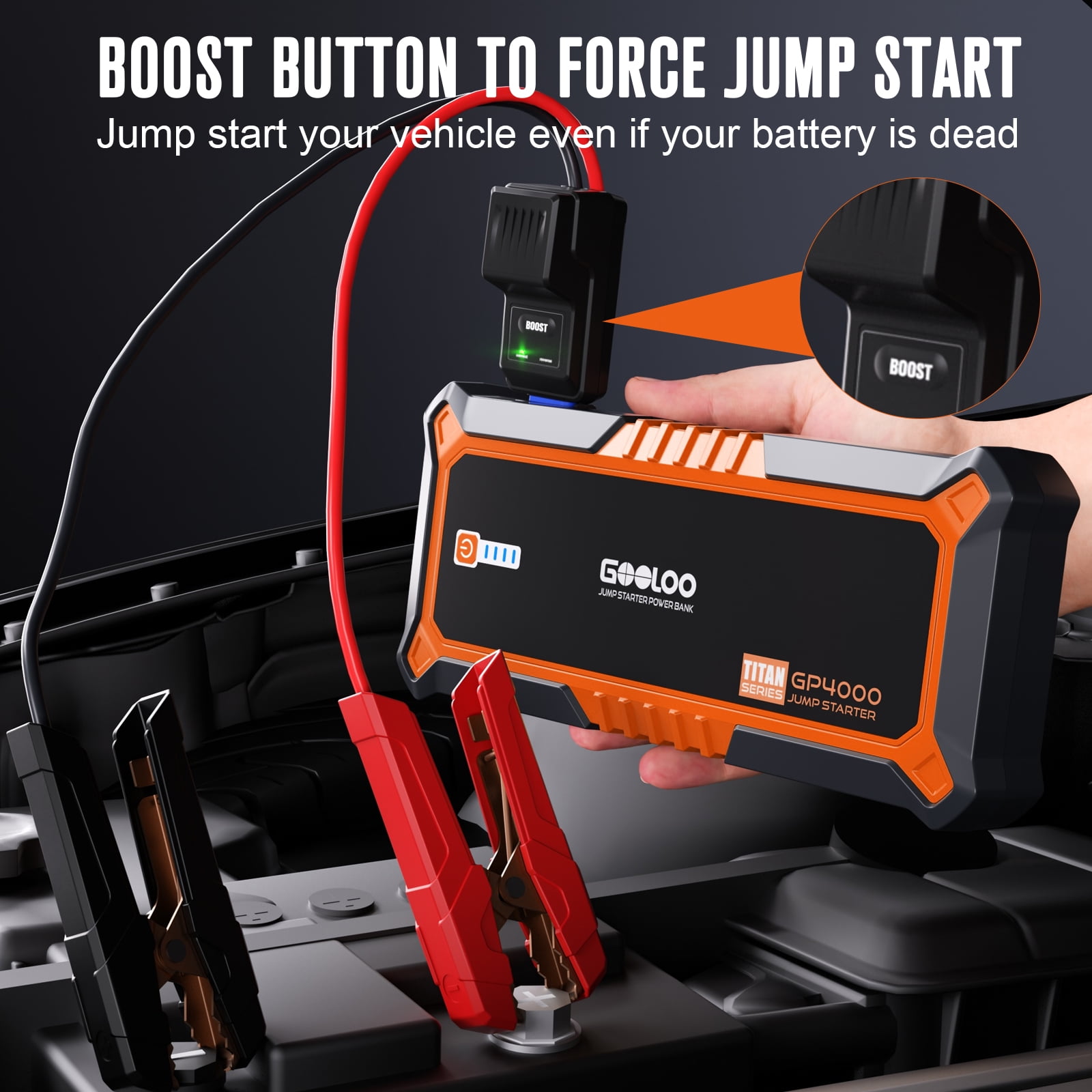 Gooloo GP4000 Portable Car Jump Starter (4000A Peak, 12V Battery Booster for Gas and 10.0L Diesel Engines) a7km3