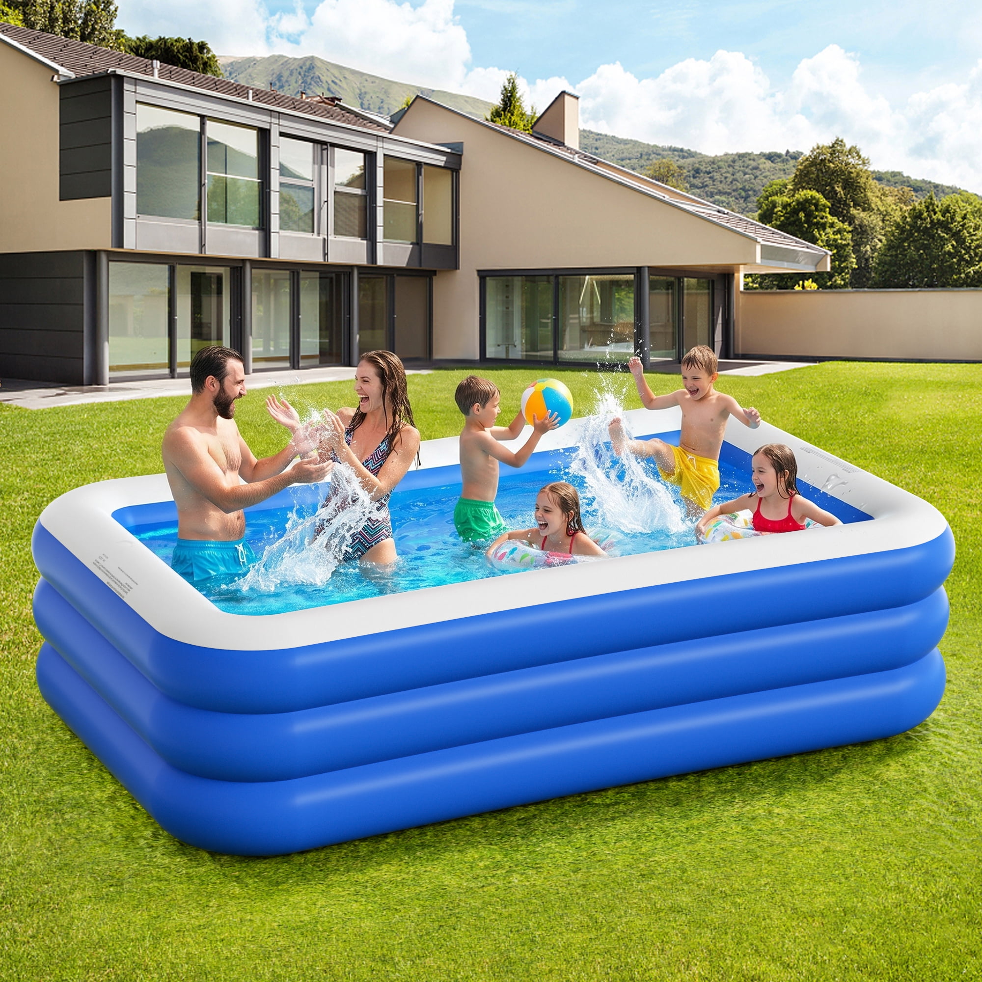 GVDV Inflatable Swimming Pool for Kids and Adults, Durable Backyard Family Pool (Blue, 9.83 x 5.97 x 1.67 ft) gpsth