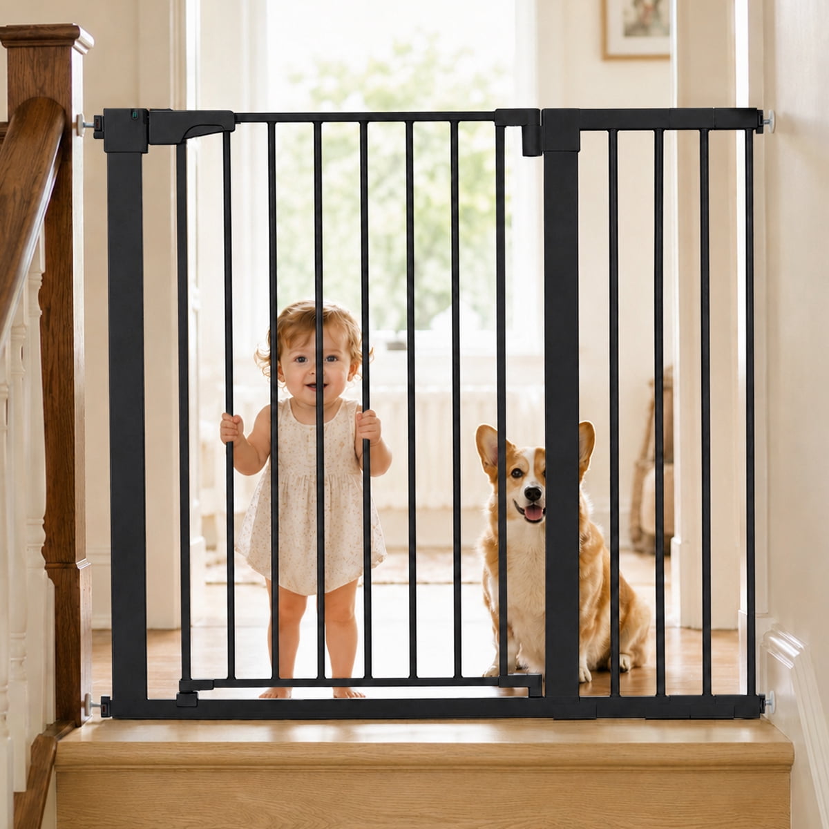 Caveen Baby Safety Gate for Stairs and Doorways, Extra Tall Pressure-Mounted Pet Barrier (Black, 36 in Tall, 29.5-43.3 in Wide) upmn5
