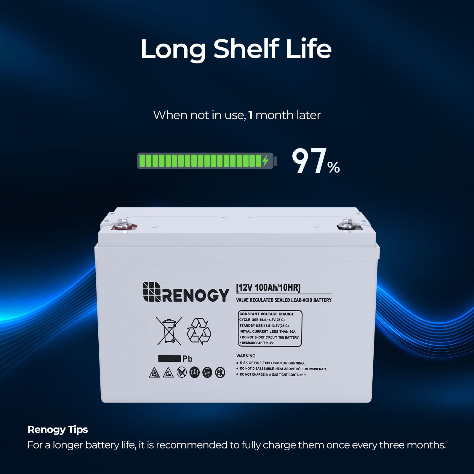 Renogy 12V Deep Cycle AGM Battery, Maintenance-Free Power for RV and Solar (100Ah) yu13y