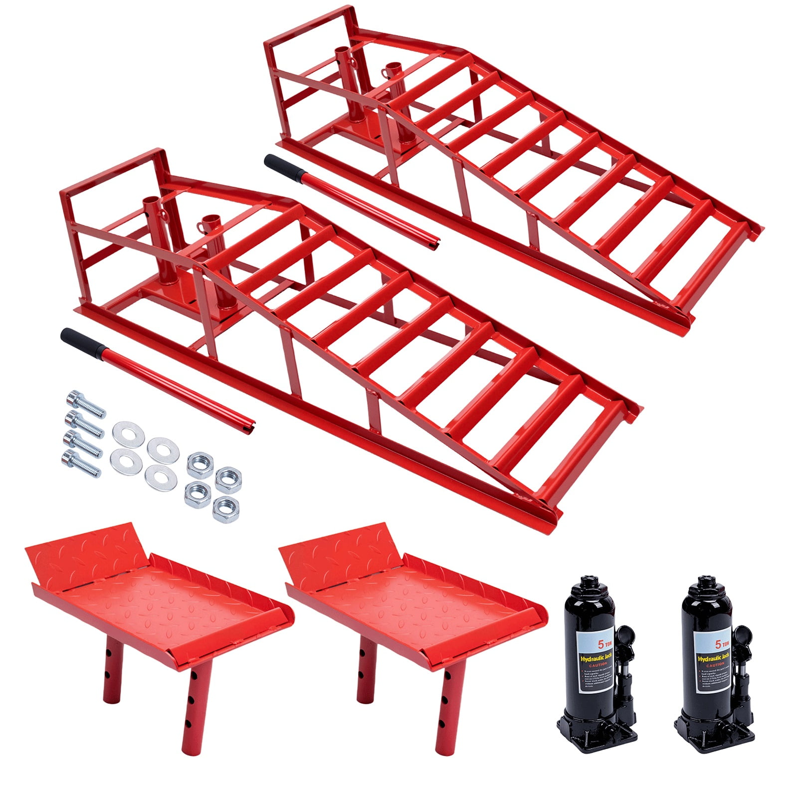 WheelX Hydraulic Car Ramps, Heavy-Duty Vehicle Lift Set for Automotive Maintenance (Red, 11000 lb) mreqx