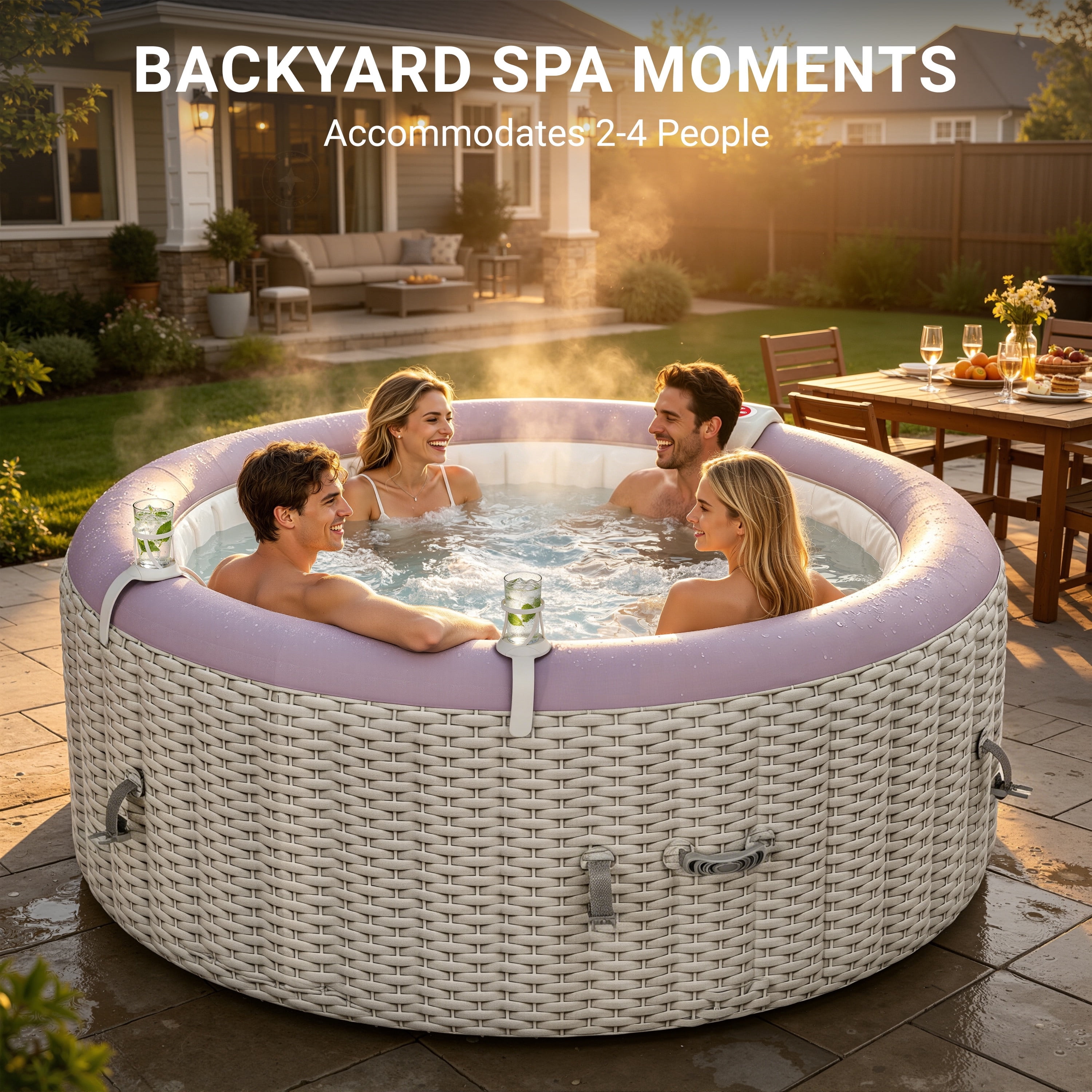 Segmart Inflatable Hot Tub Portable Outdoor Spa with 110 Bubble Jets and Heating System (2-4 Person, 221 gal) 8bsrw