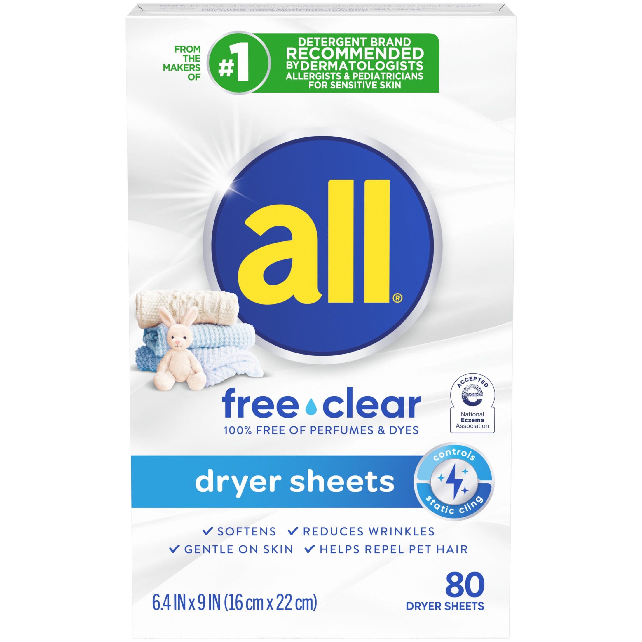 all free clear Fabric Softening Dryer Sheets for Sensitive Skin (80 Count) valc5