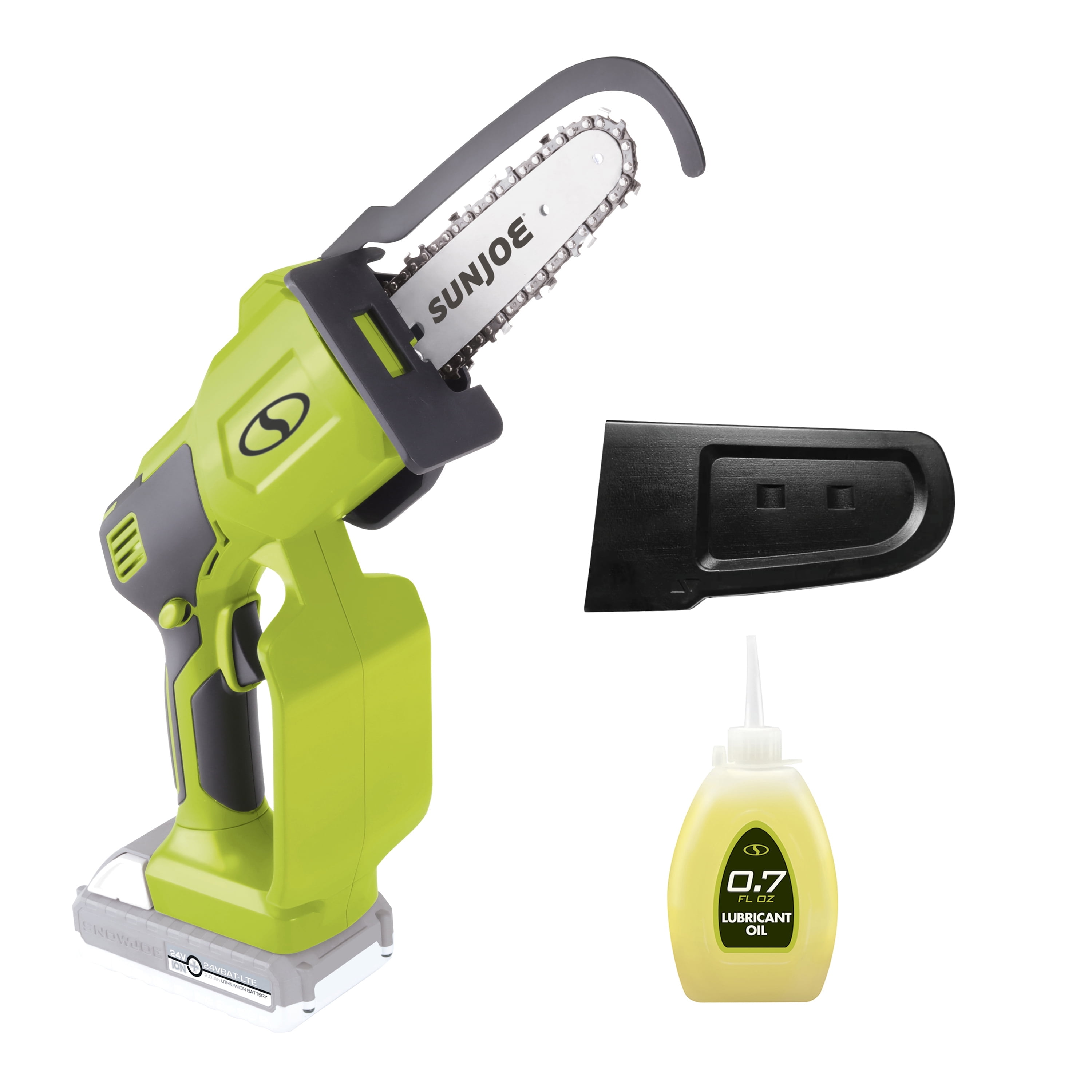 Sun Joe 24V Cordless 5-inch Handheld Pruning Chainsaw with 2.0-Ah Battery and Charger (Green, 5.5 lb) 0iult
