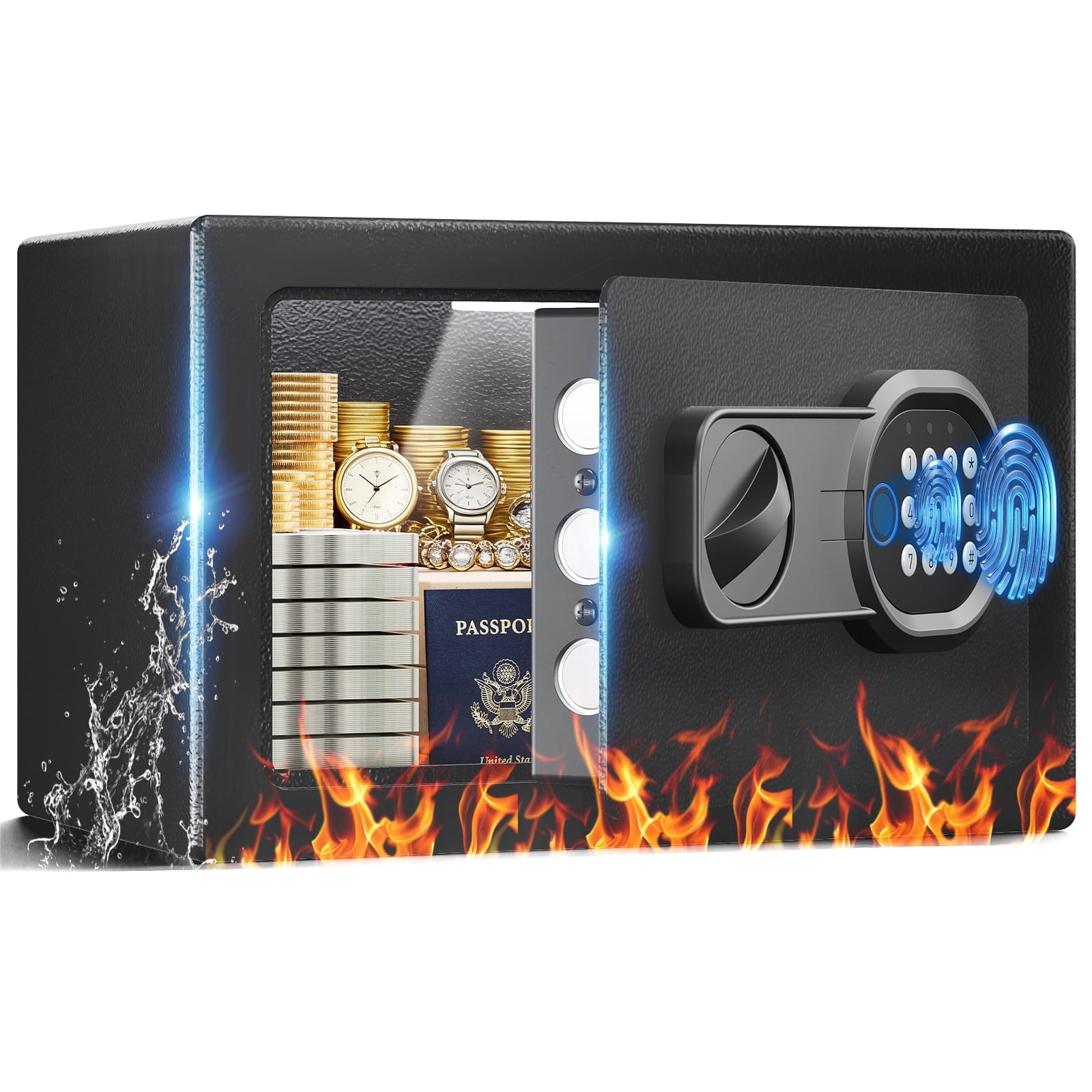 Lucklife Biometric Fingerprint Security Safe, Electronic Keypad Home Lock Box with LED Light (Black, 0.44 cu ft) 4slms