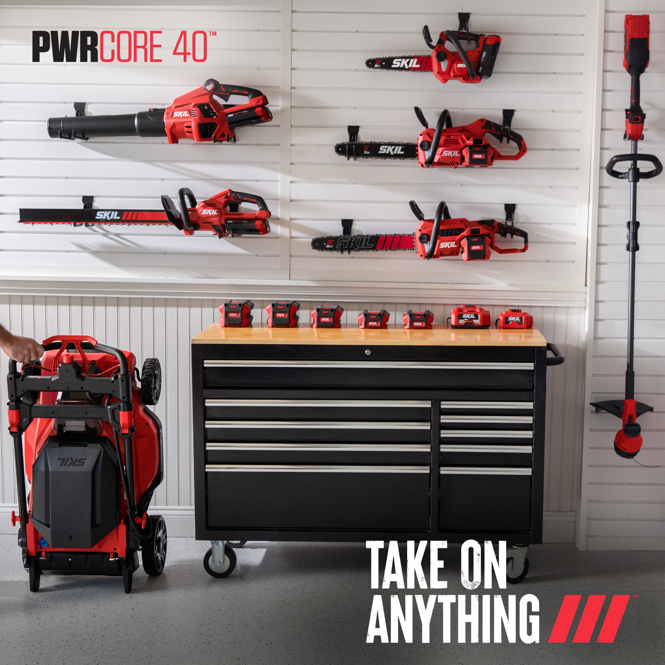SKIL PWR CORE 40V Brushless 14-Inch Chainsaw Kit with 4.0Ah Battery and 60W Charger (Red, 14 in) yyyjt