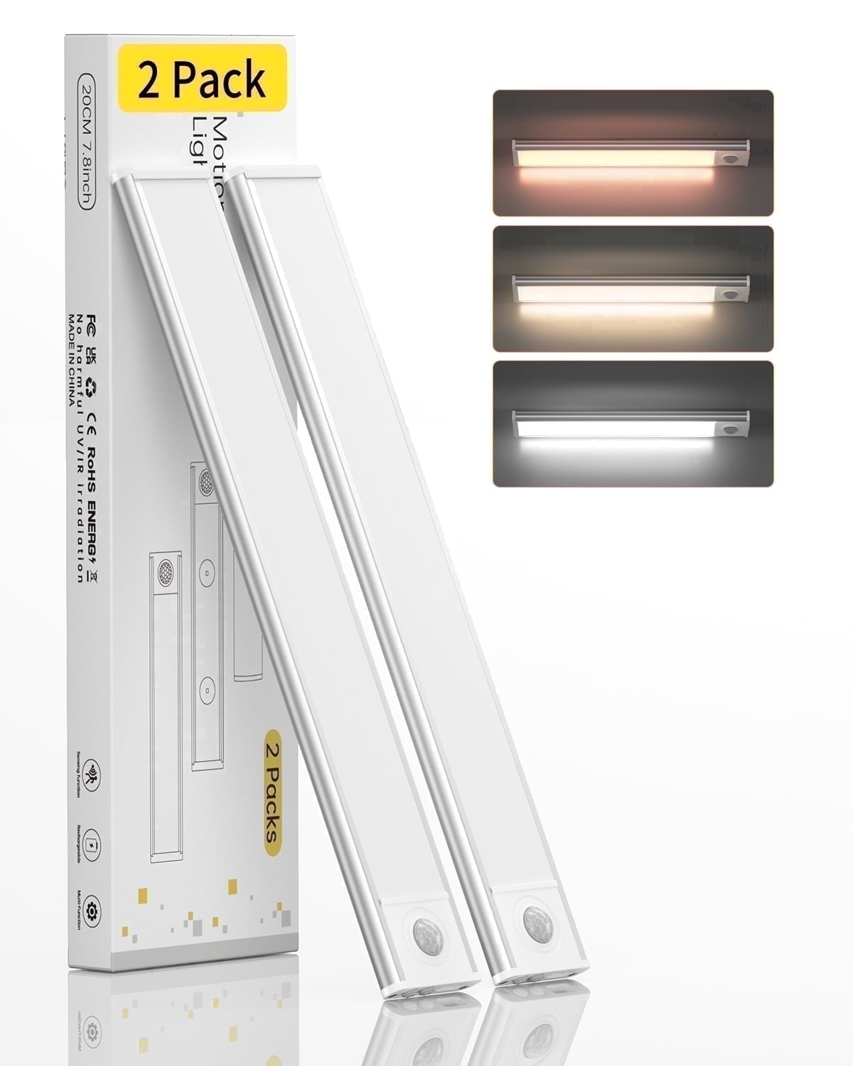 COSJM Under Cabinet Lighting 54 LED Motion Sensor Light Dimmable Magnetic Closet Lights (2 Pack) xdkli