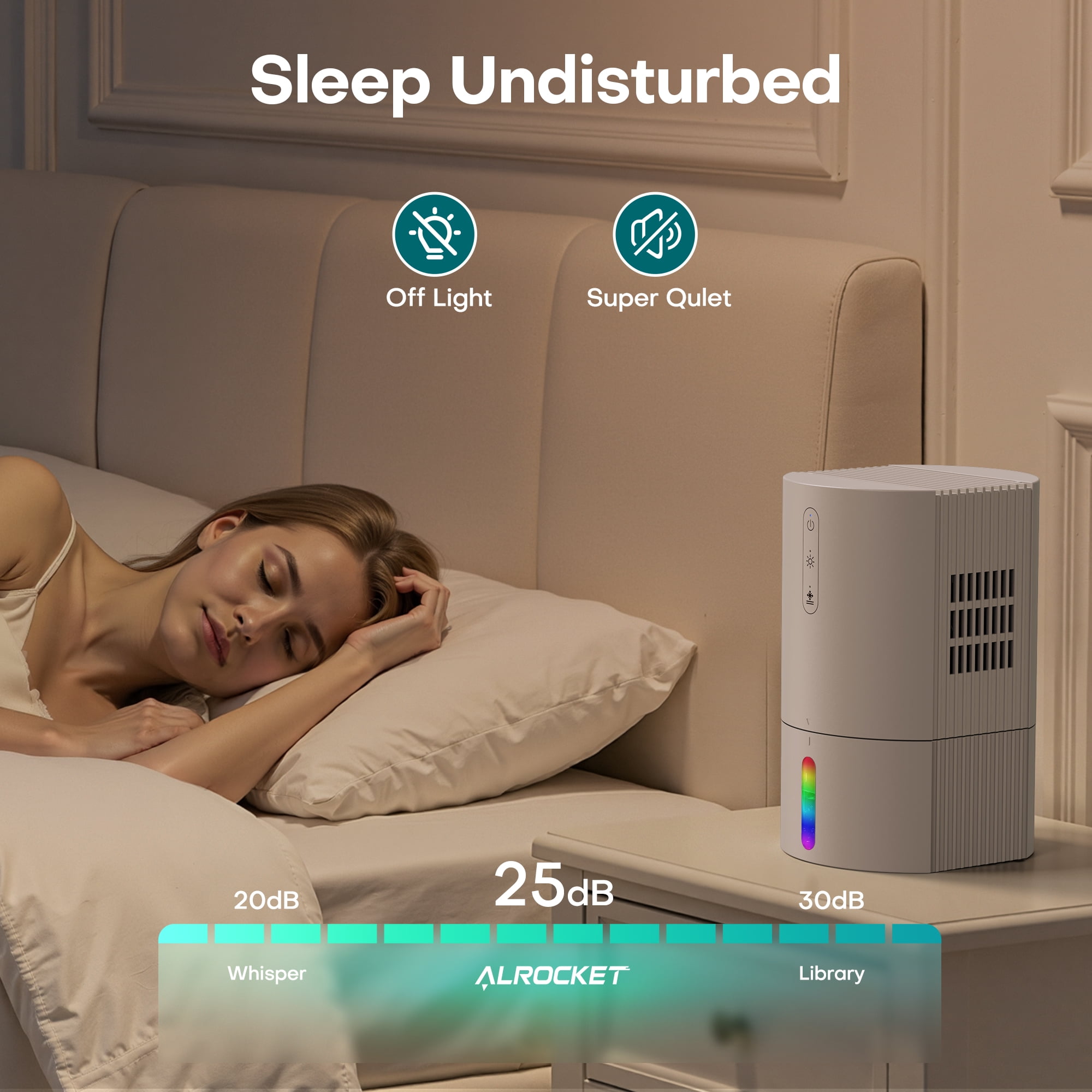 ALROCKET Dehumidifier for Home and Bedroom with Auto Shut-off and LED Light (White, 35 fl oz) 269g6