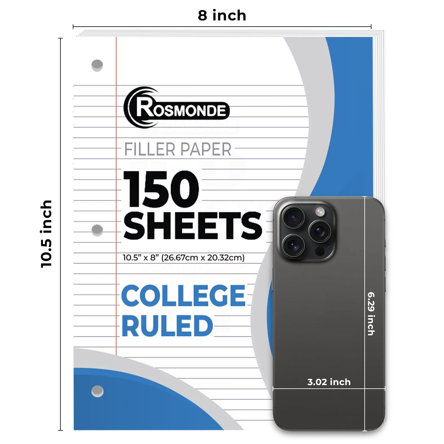 Rosmonde College Ruled Loose Leaf Filler Paper (White, 450 Sheets, 8 in x 10.5 in) idyce