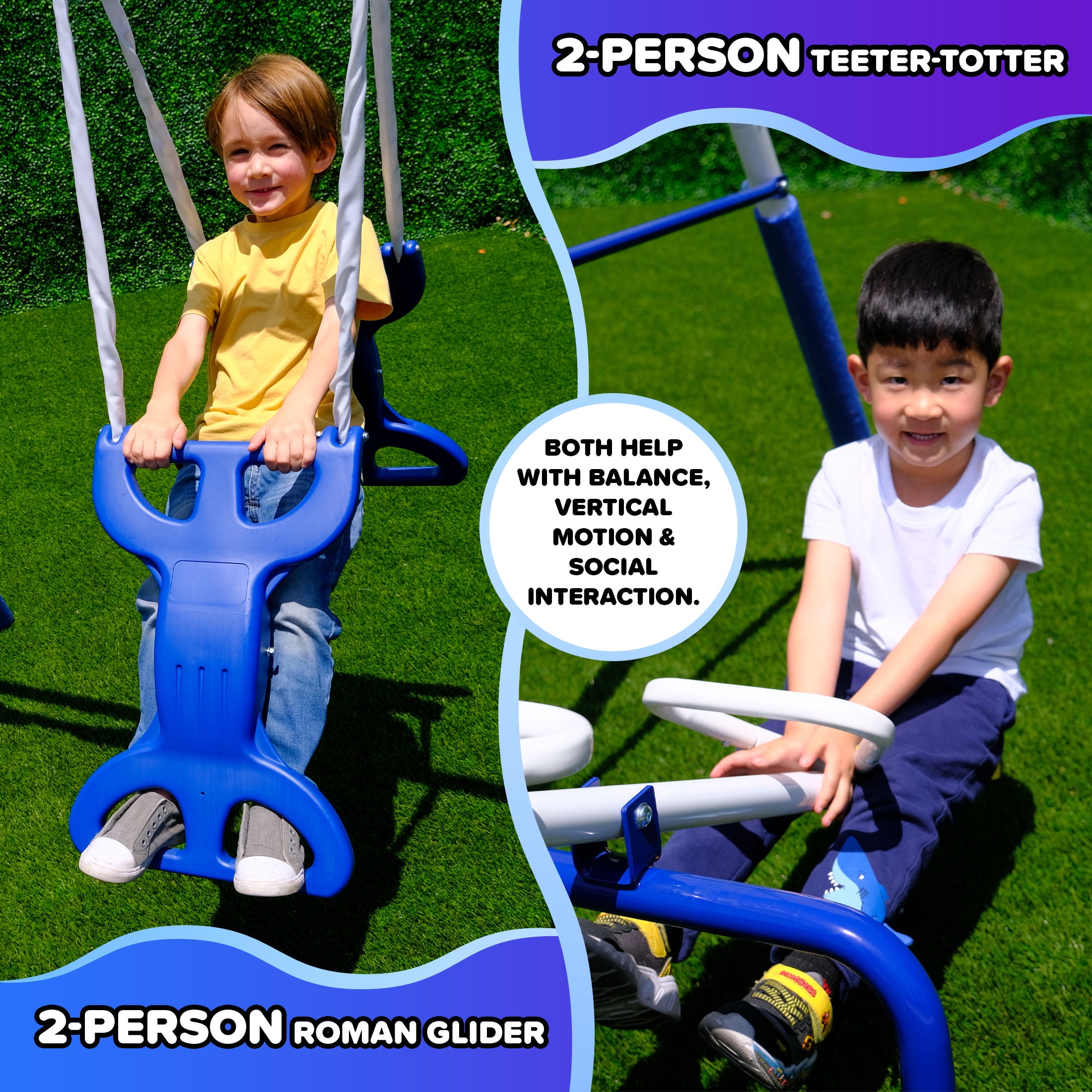 Sportspower Super 9 Metal Swing Set with Slide and Multiple Swings (6.1 ft Steel Frame) 8hlf3