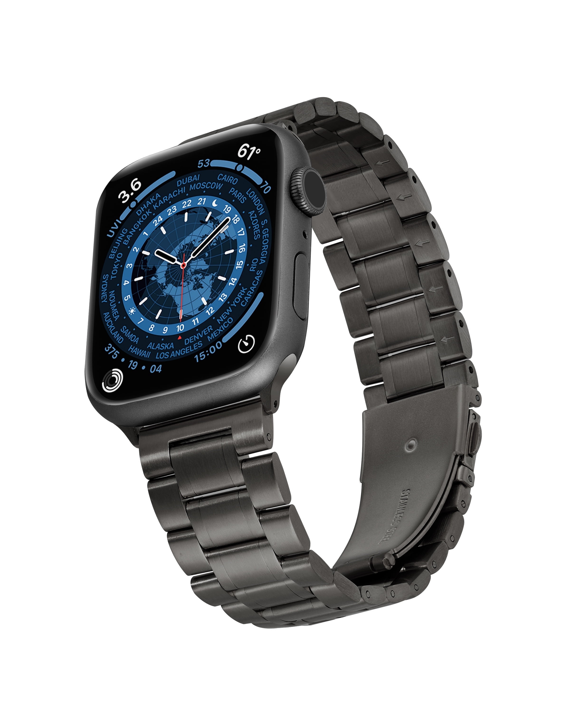 WITHit Stainless Steel Link Band for Apple Watch (Black, Adjustable Size) ufywx