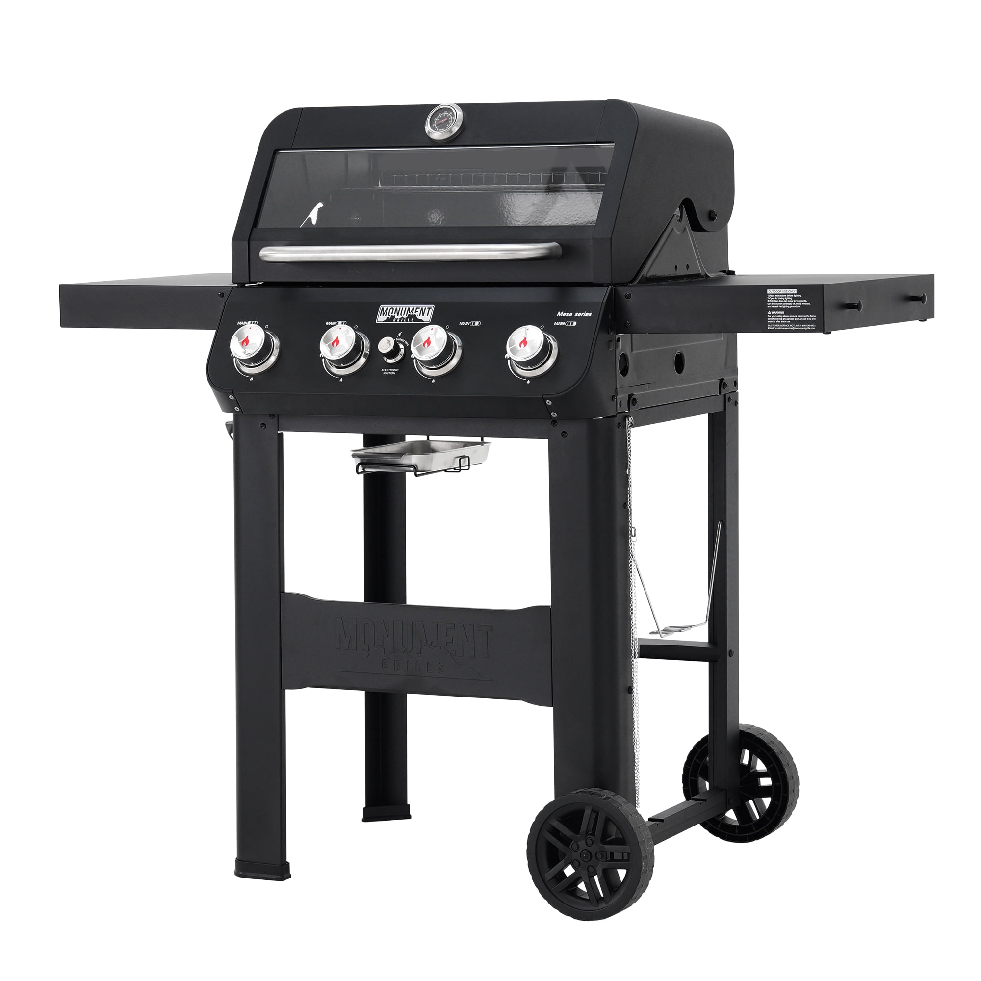 Monument Grills 4-Burner Liquid Propane Gas Grill, Stainless Steel Outdoor BBQ with Clearview Lid and Foldable Side Shelf (Black, 570 sq. in.) is2t4