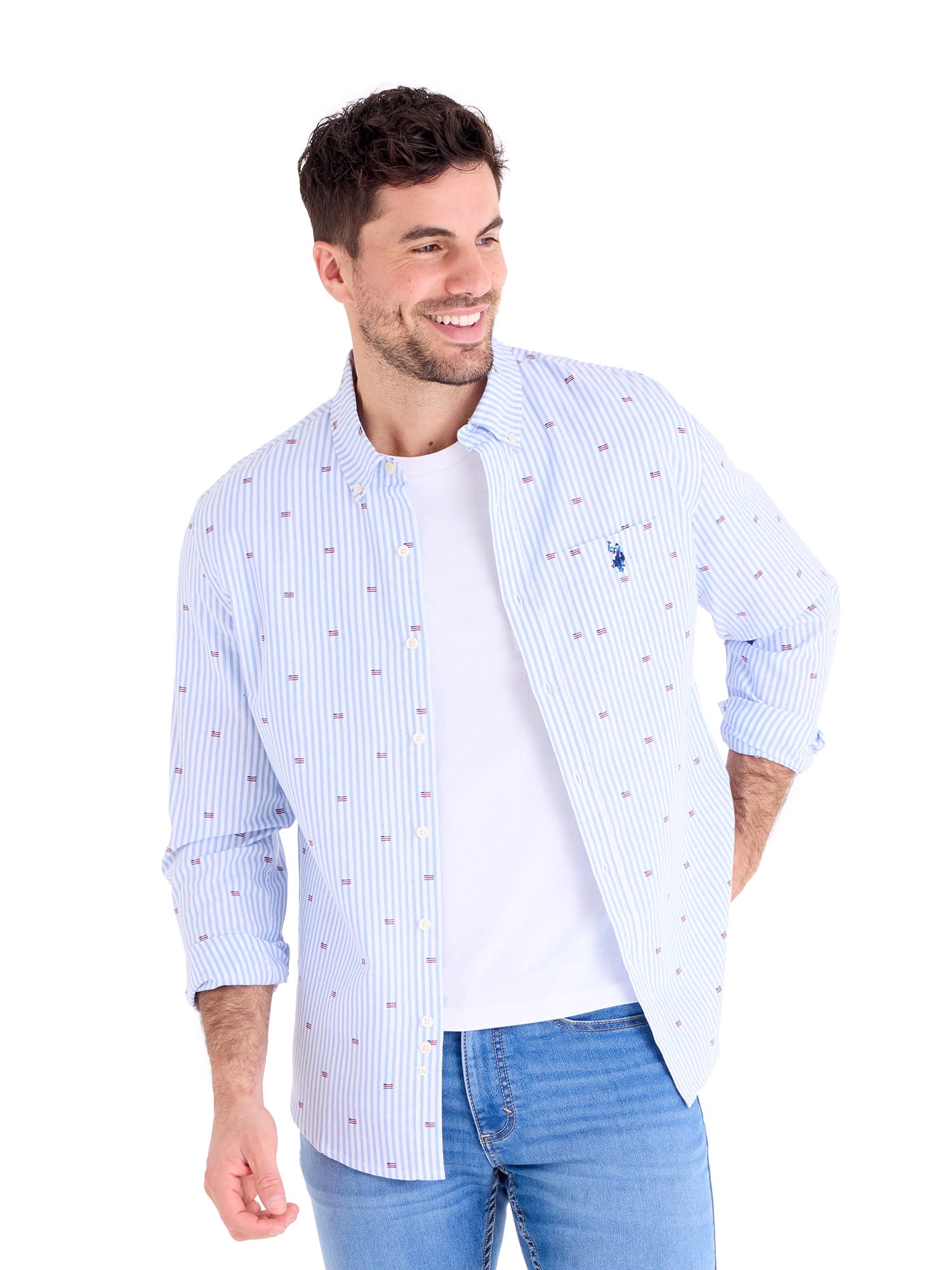 U.S. Polo Assn. Men's Americana Oxford Shirt Long Sleeve Button-Down (Blue, S) s6ecu