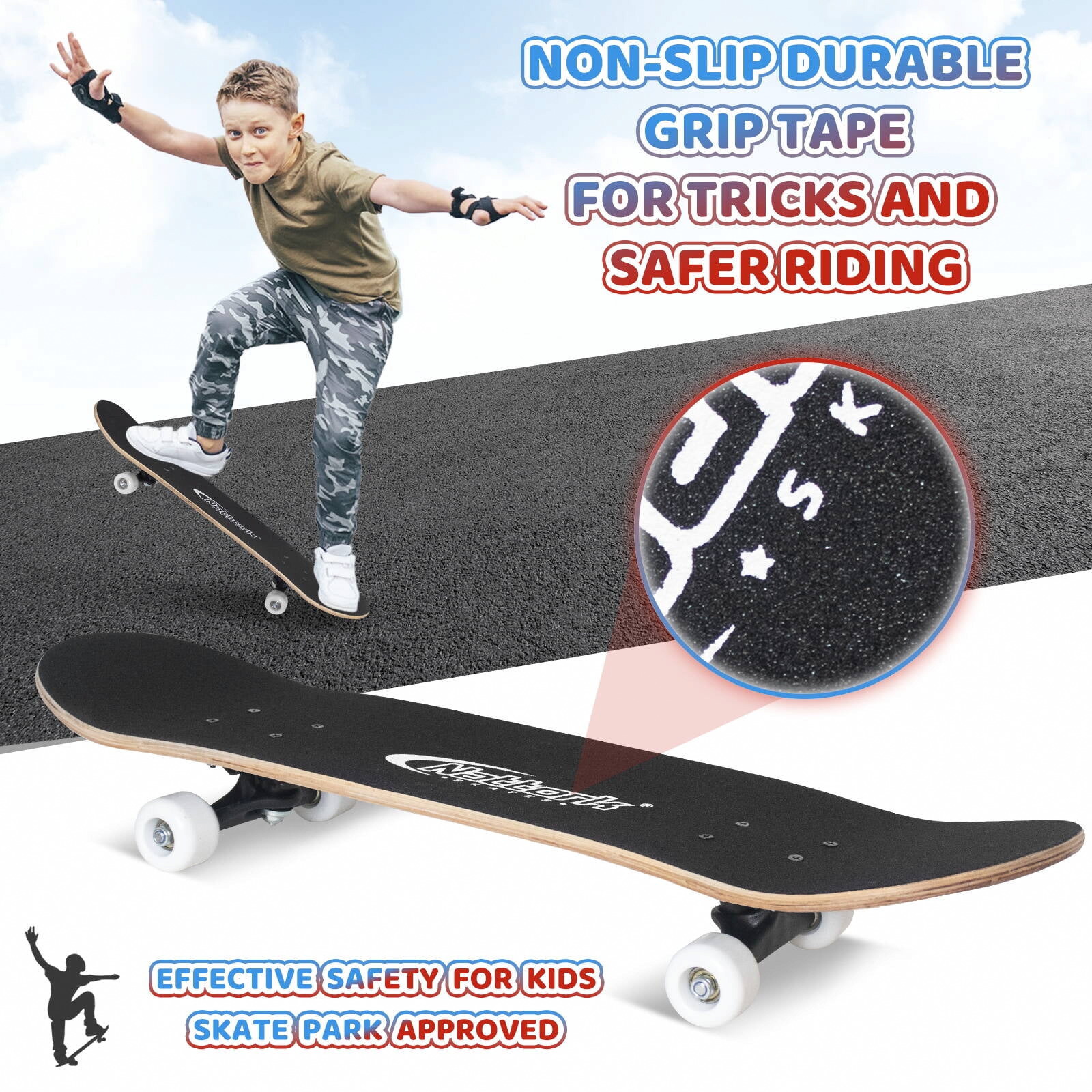 MammyGol 31 Inch Standard Skateboard (9-Layer Canadian Maple Deck, ABEC-7 Bearings, Complete Trick Board for Beginners) mljt5