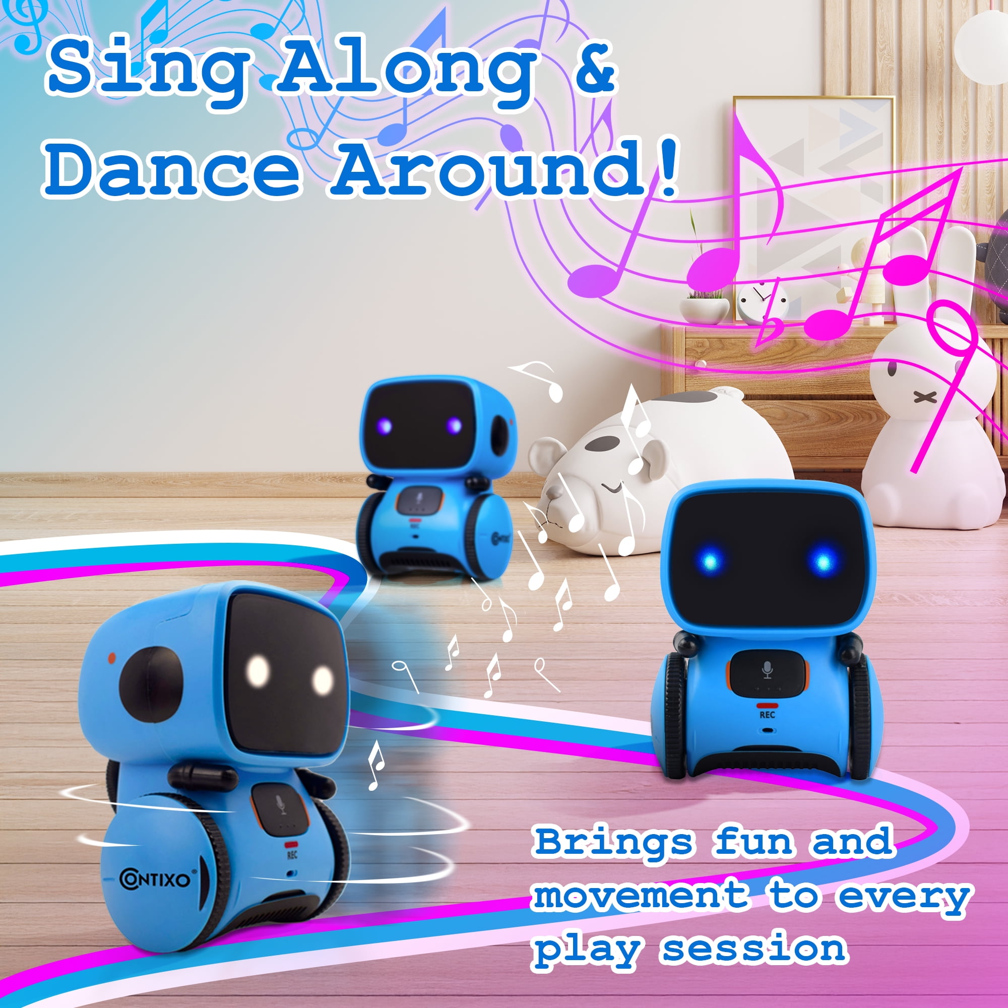 Contixo R1 Mini Interactive Smart Robot Toy for Kids, Voice Controlled Dancing and Singing Robot (Blue, 5 in) t7dao