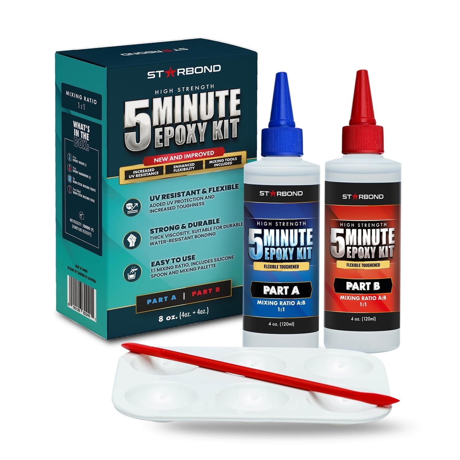 Starbond 5 Minute Epoxy Adhesive, High-Strength Industrial Resin for Metal, Wood, and Plastic (Clear, 8 oz) u2506