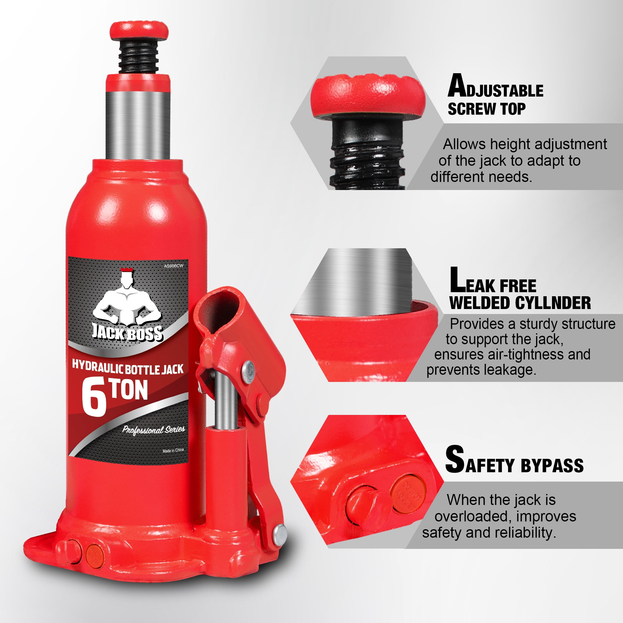 Jack Boss 6 Ton Hydraulic Welded Jack, Heavy-Duty Multi-Directional Lift for Auto Repair (Red, 12,000 lb) 8xj21