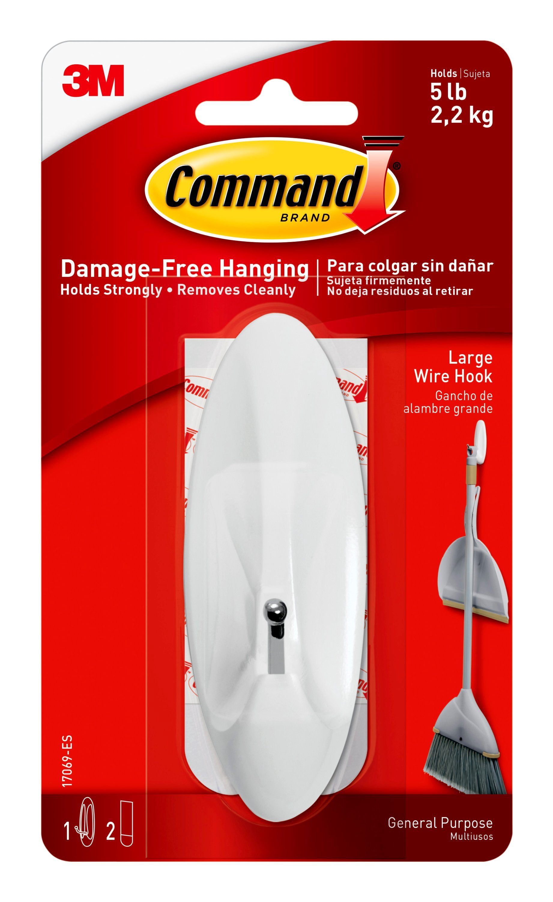 Command Large Wire Hook, Damage-Free Adhesive Wall Hanger (White, 1 Hook, 2 Strips) b1c44