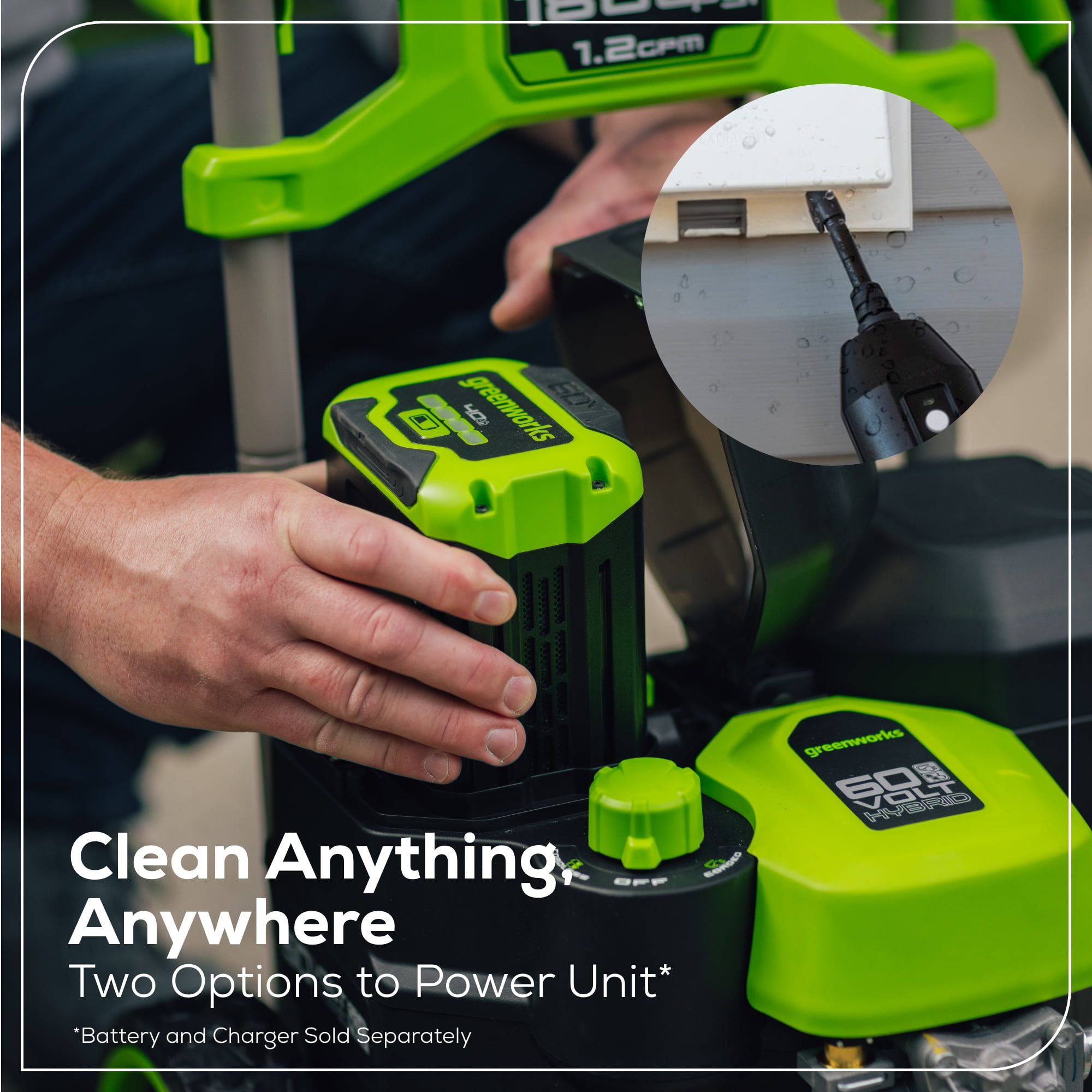 Greenworks Hybrid 60V Electric Cold Water Pressure Washer (1800 PSI, 1.2 GPM, 25 ft Hose) 1u5o1