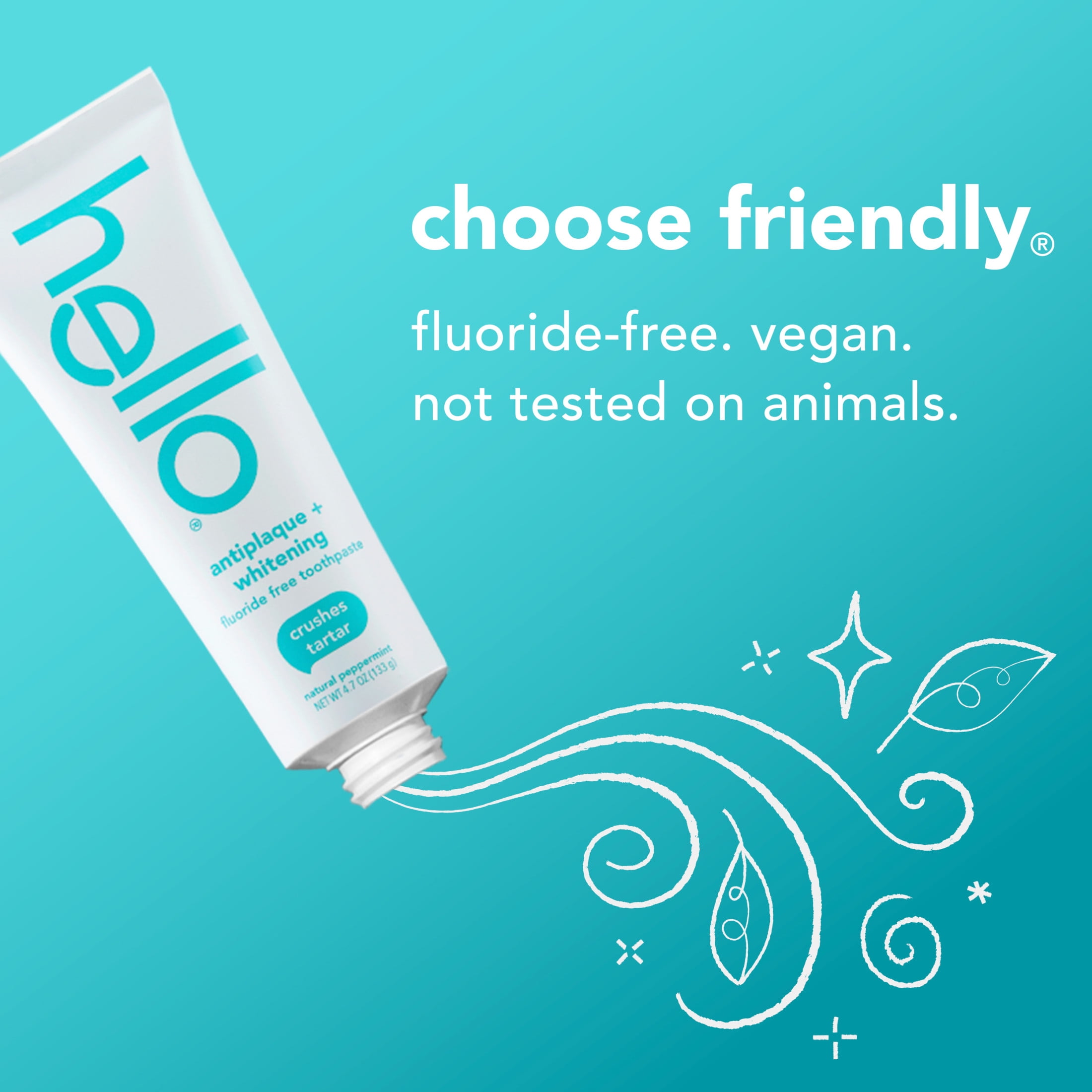 Hello Antiplaque and Whitening Fluoride Free Toothpaste, Natural Peppermint (4.7 oz) 70by1