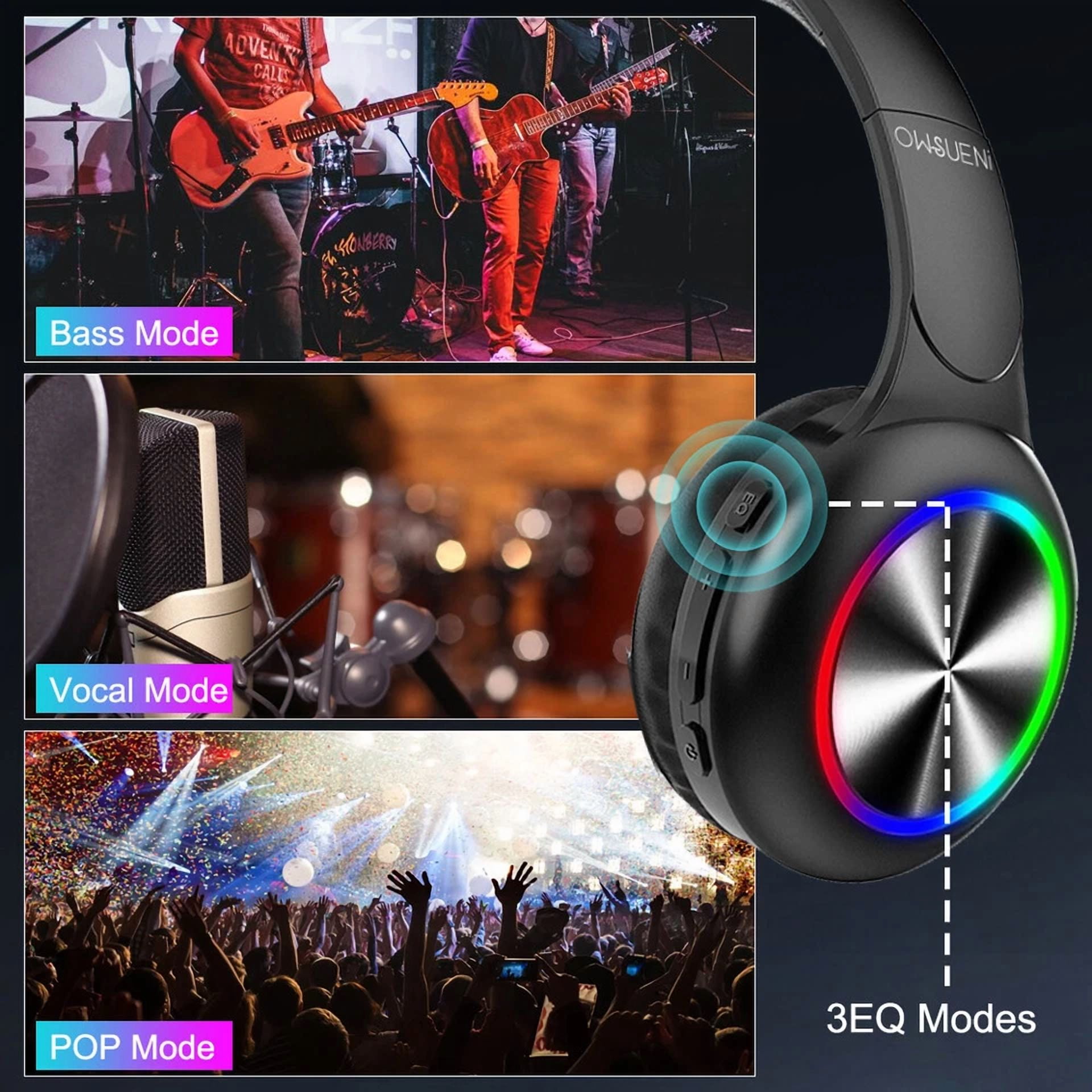 Rhea Wireless Bluetooth 5.3 Headphones with LED Lights and Built-in HD Microphone (Black, One Size) 0pyhe