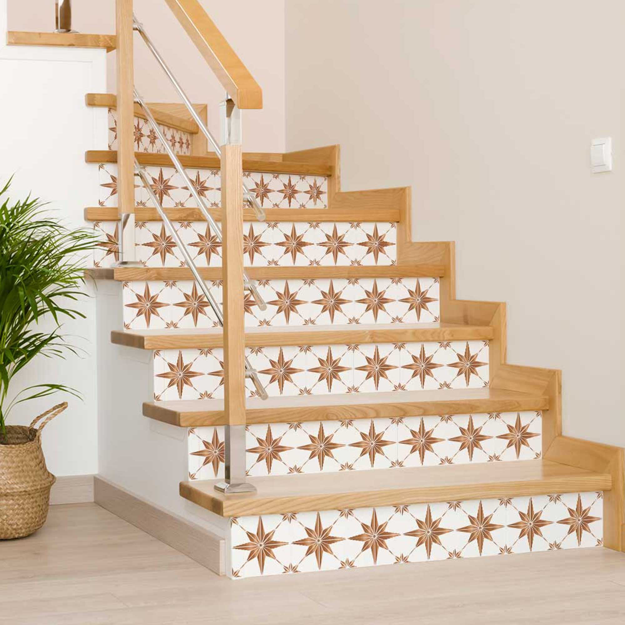 Mi Alma Talavera Peel and Stick Wall Tile Decals for Kitchen and Bathroom (Light Brown Star, 24 Pack, 4x4 in) mgl1x