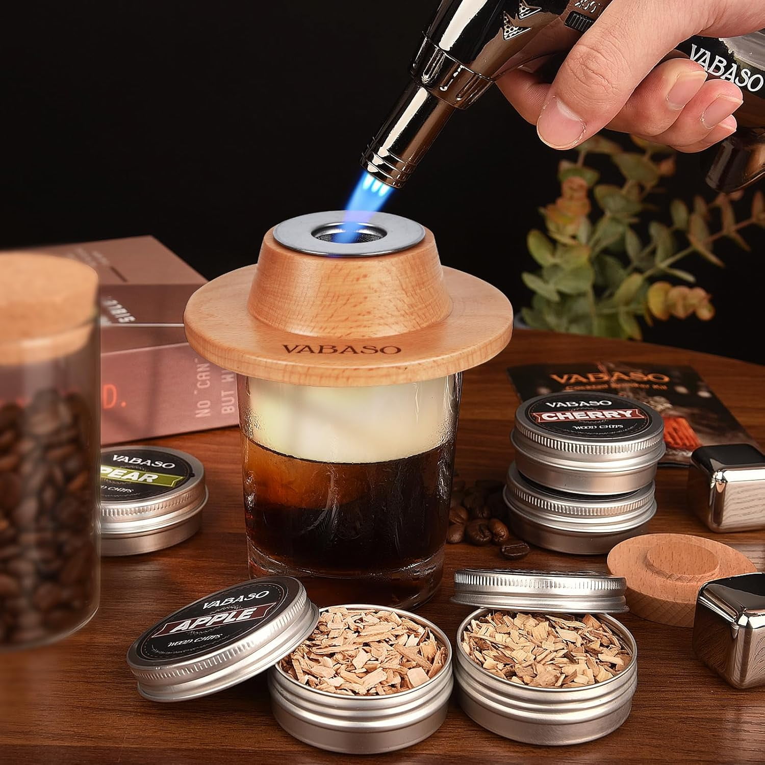 Monteka Whiskey Smoker Kit with Torch and 6 Wood Chip Flavors (Old Fashioned Cocktail Infusion Set, 1 Pack) yqt54