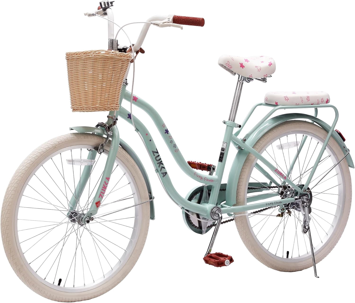 Ambifirner 24 in Cruiser Bike, Single-Speed Retro Steel Frame Bicycle for Women with Dual V-Brakes (Ocean Teal, 24 in) jcp07
