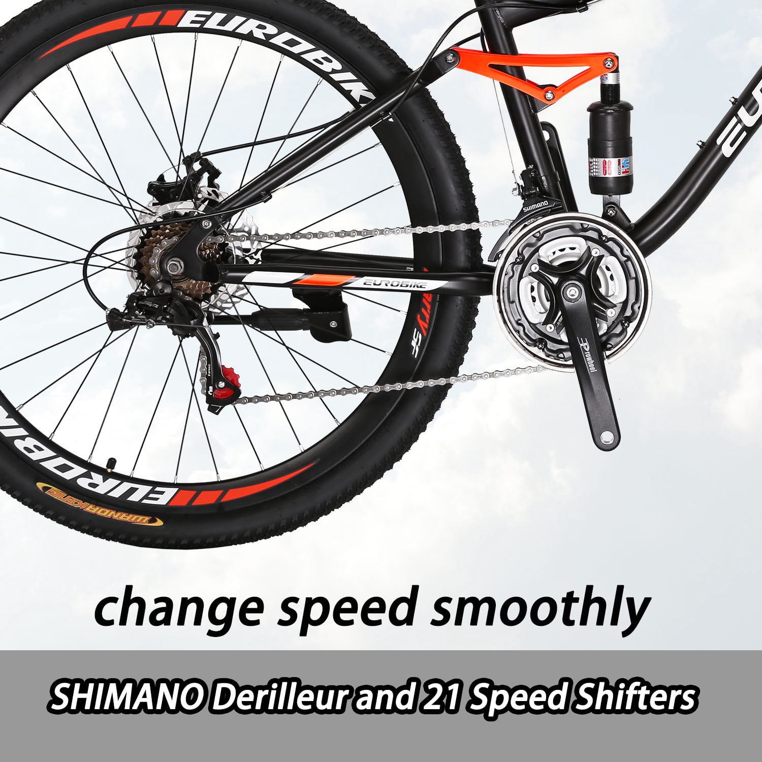 Eurobike Full Suspension Mountain Bike 21 Speed Bicycle (Orange, 27.5 in) yn9km