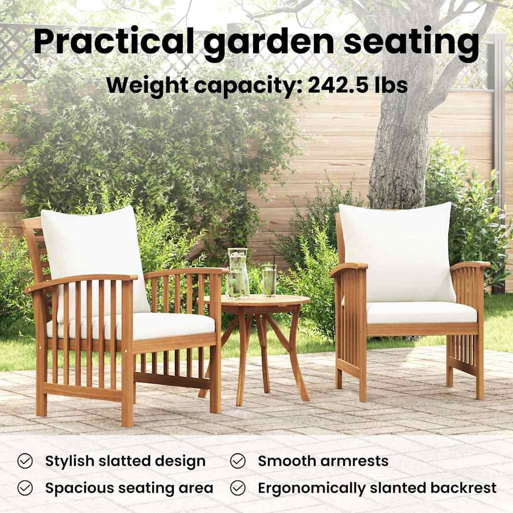 vidaXL Patio Chairs with Cushions (Solid Acacia Wood, Cream White, 2-Piece Set) xhhbb