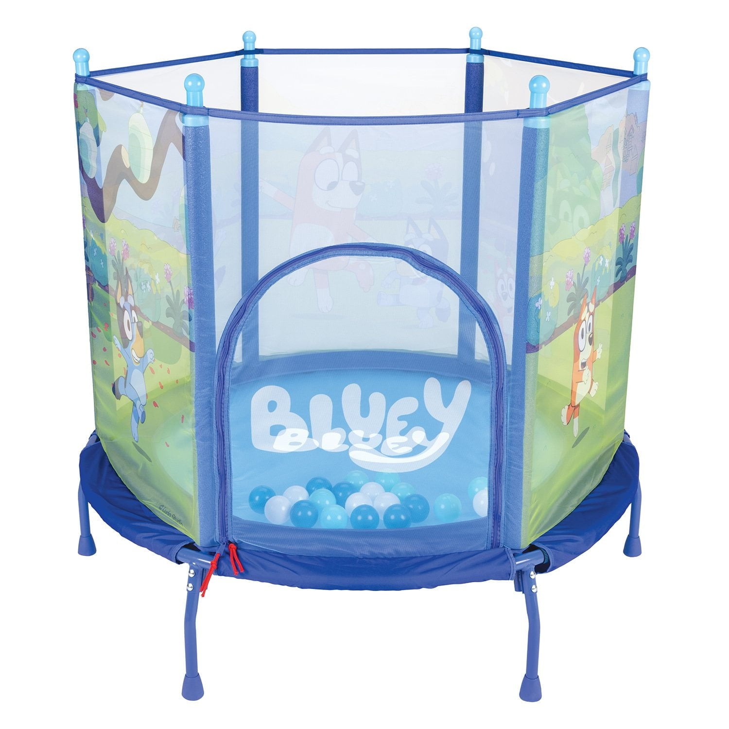 Bluey Kids Trampoline with Safety Enclosure and Play Balls (Blue, 4 ft) z7ali