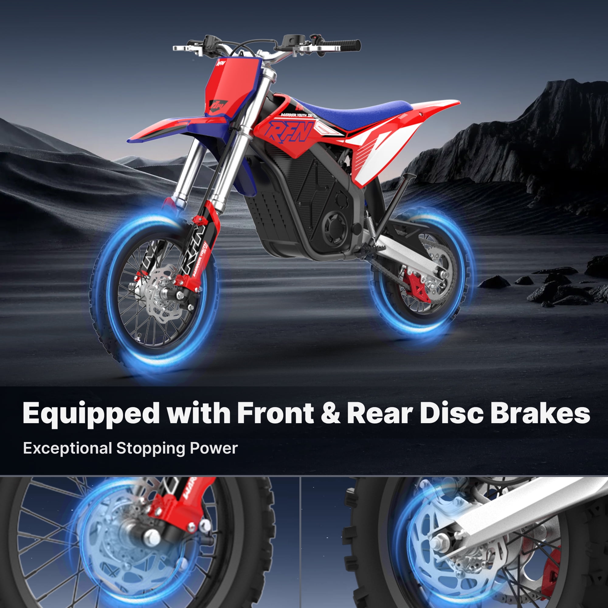 RFN Warrior Youth SX-E2 Electric Dirt Bike, High-Performance Off-Road eBike with 2000W Brushless Motor (Blue, 178 lb Capacity) 6zrvd