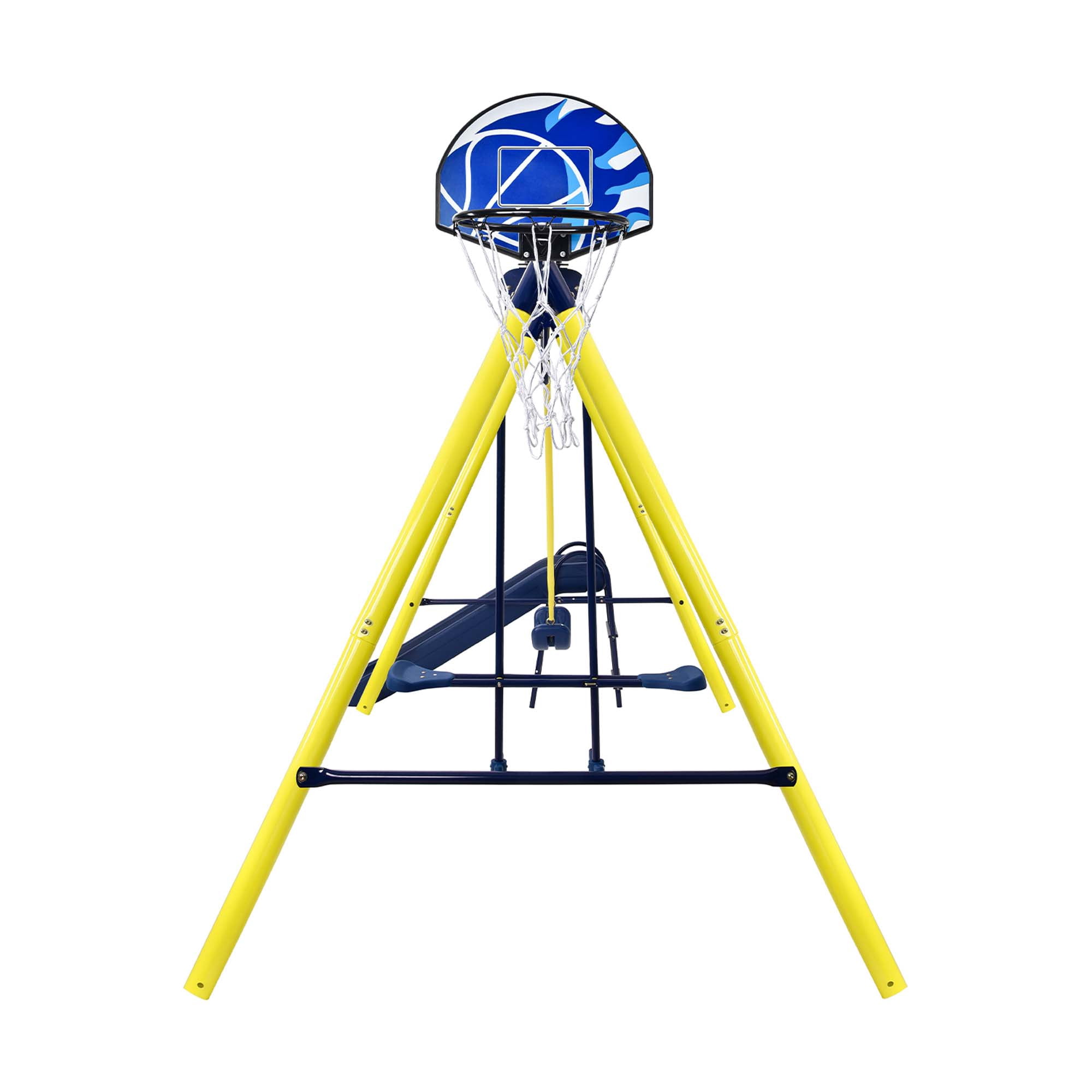 Enyopro 5-in-1 Heavy Duty Backyard Playground Swing Set with Slide, Seesaw, and Basketball Hoop (Yellow) eihpo