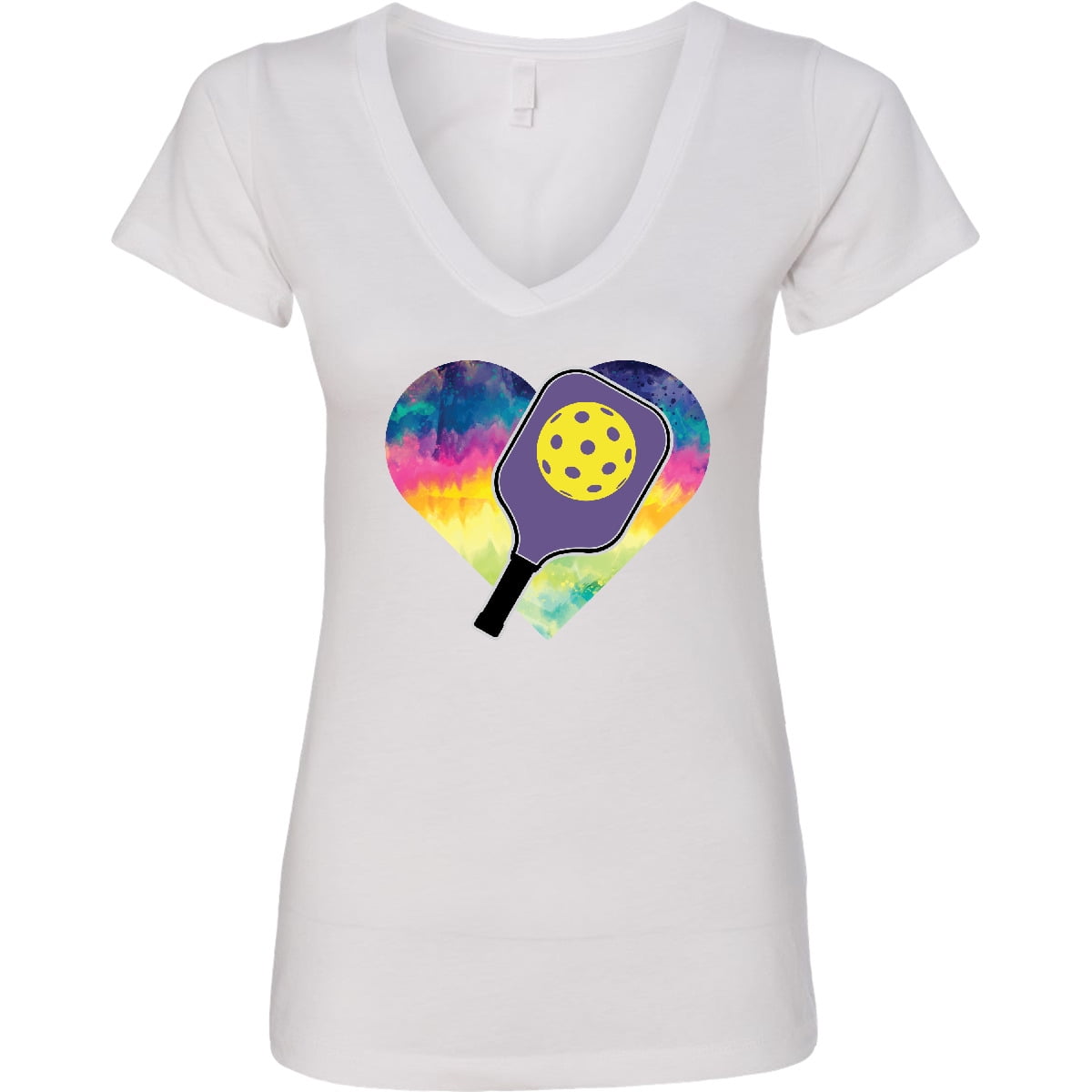 Inktastic Pickleball Lover Retro Heart Graphic Women's V-Neck T-Shirt (White, Large) vkgt4