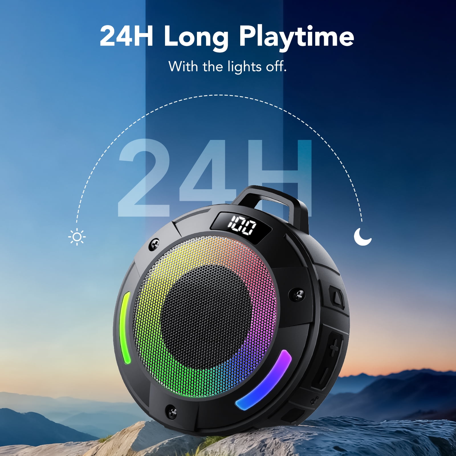 CASCHO Waterproof Bluetooth Shower Speaker, Portable Wireless Speaker with LED Light & Mic (Black) 43xru