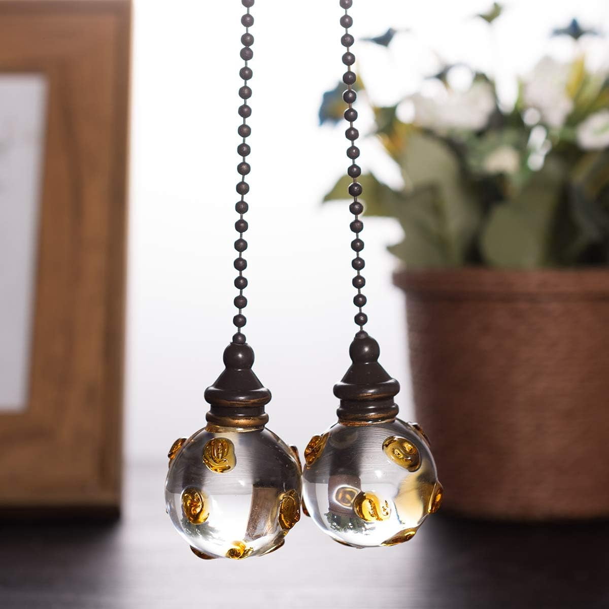 CoreLiving Ceiling Fan Pull Chain, Amber Crystal Point Pendant, Decorative Prism Ornament for Light Fixture (Amber, 1 Pack) 73qig