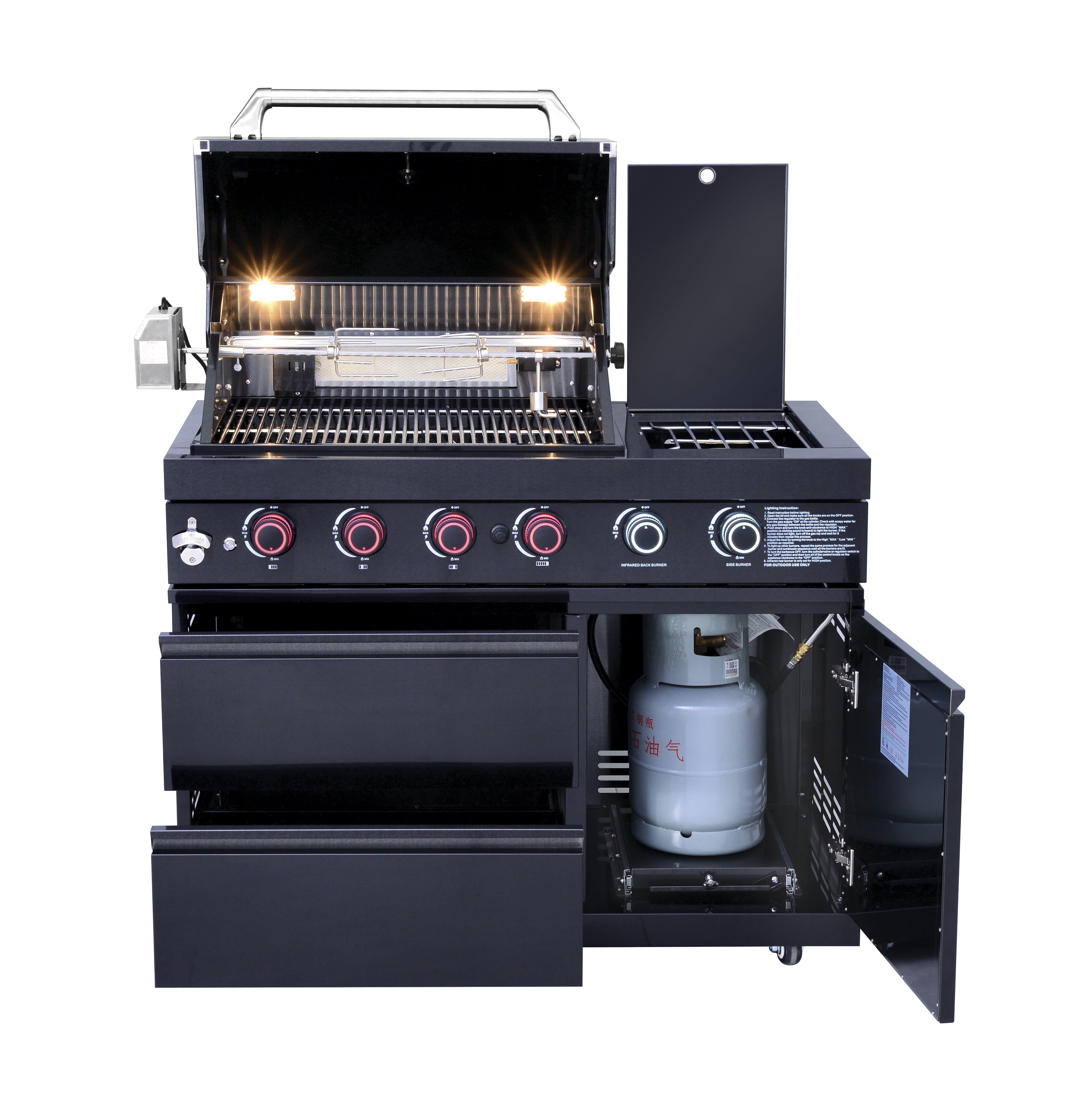 Daheat 86-inch 4-Burner 72000 BTU Deluxe Stainless Steel Gas Outdoor Kitchen Island Grill (Black, 86 in) rf9v1