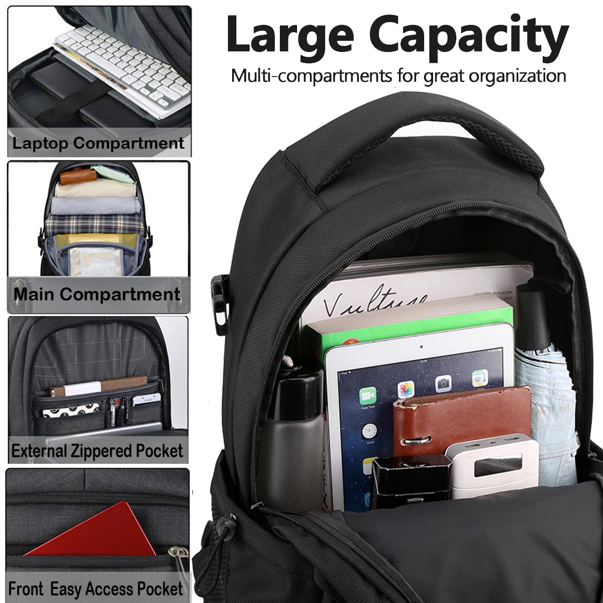 Cshidworld Travel Laptop Backpack, Anti-Theft Business Bookbag with USB Charging Port, Water-Resistant School Bag for Men & Women (Black, 19 in) ct1lp