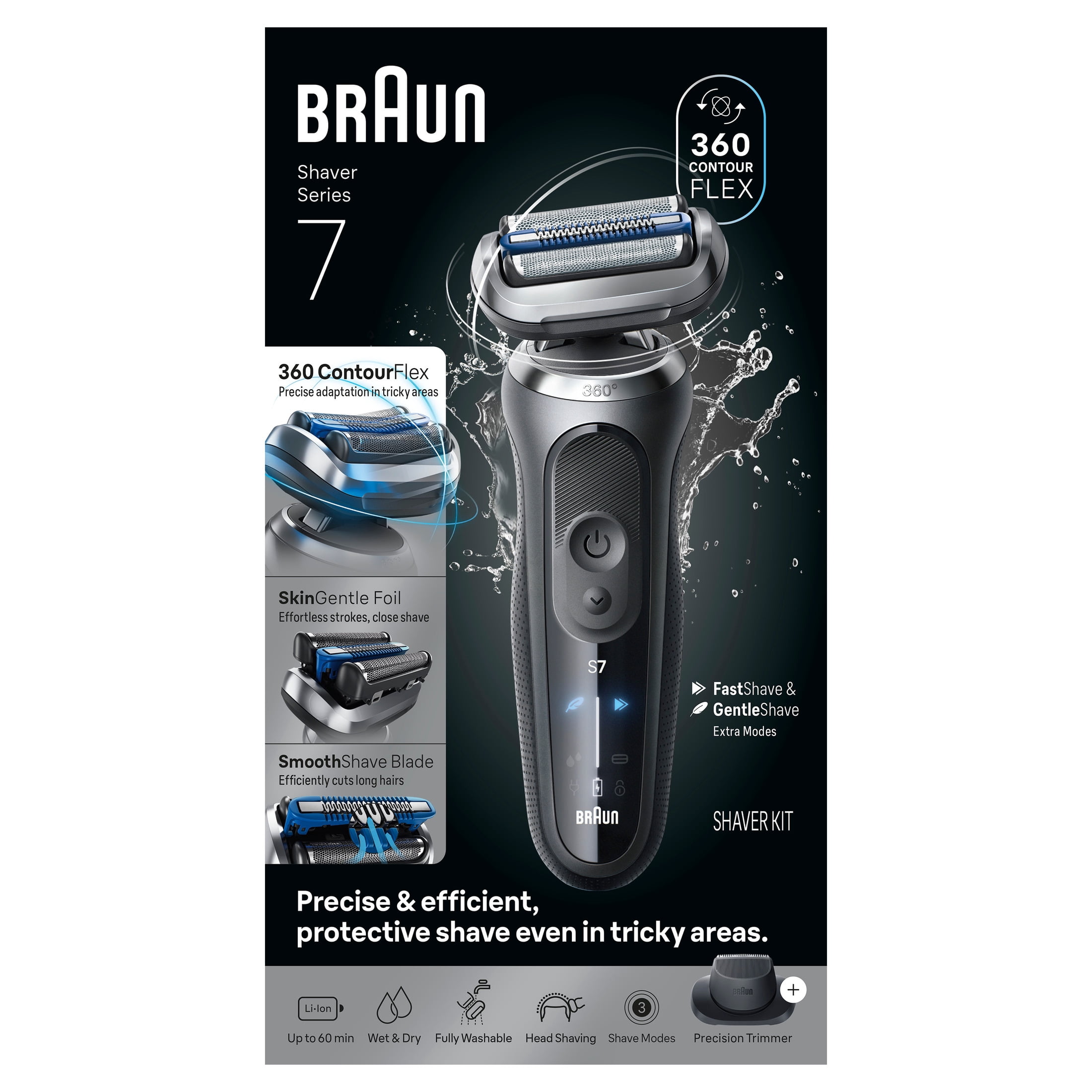 Braun Series 7 Electric Razor for Men, 360 Contour Flex Shaver with Precision Trimmer and Travel Case (Brown, 1 Count) 65wbn