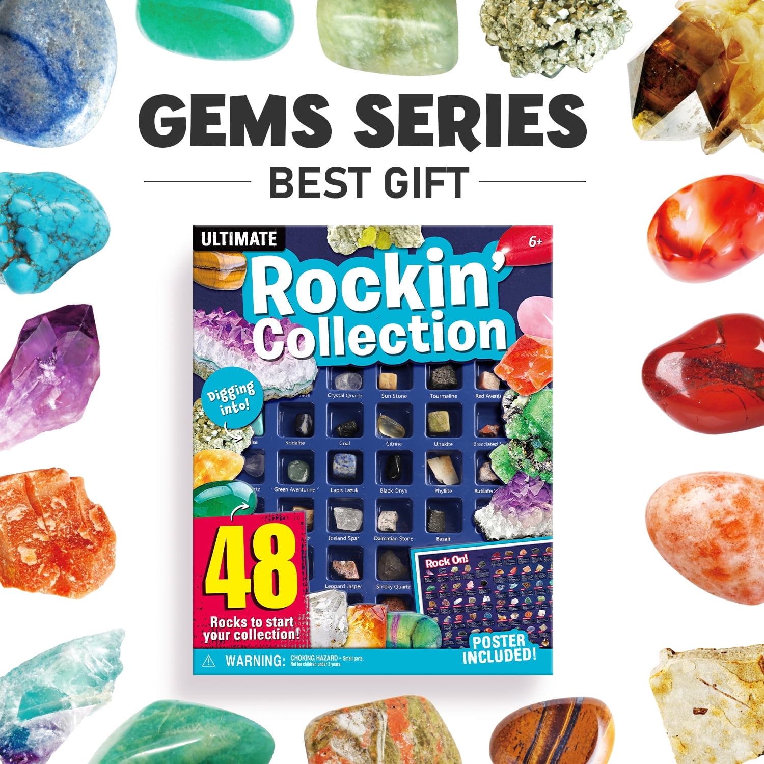Piano Potato Rock and Mineral Collection Kit, Educational Geology Science Set for Kids (48 Pieces) ndci3
