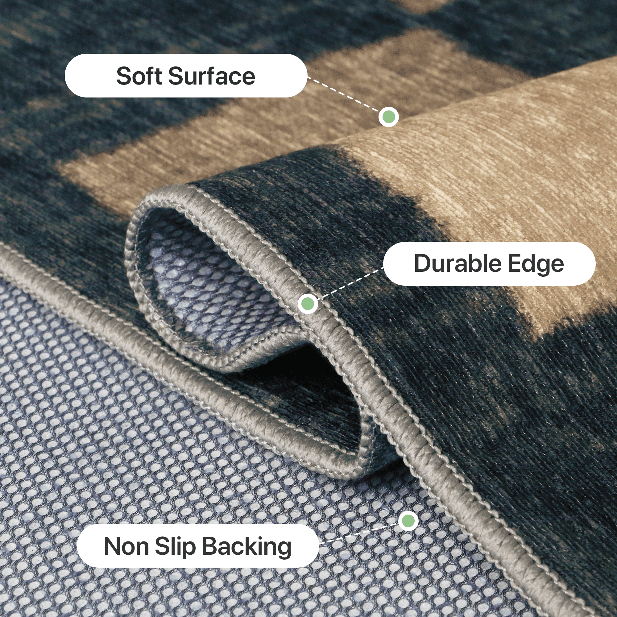 DEORAB Outdoor Rug, Chenille Patio Area Rug, Non-Slip Waterproof Camping Mat for RV and Deck (Blue Black & Brown, 8 ft x 10 ft) 3hcb2
