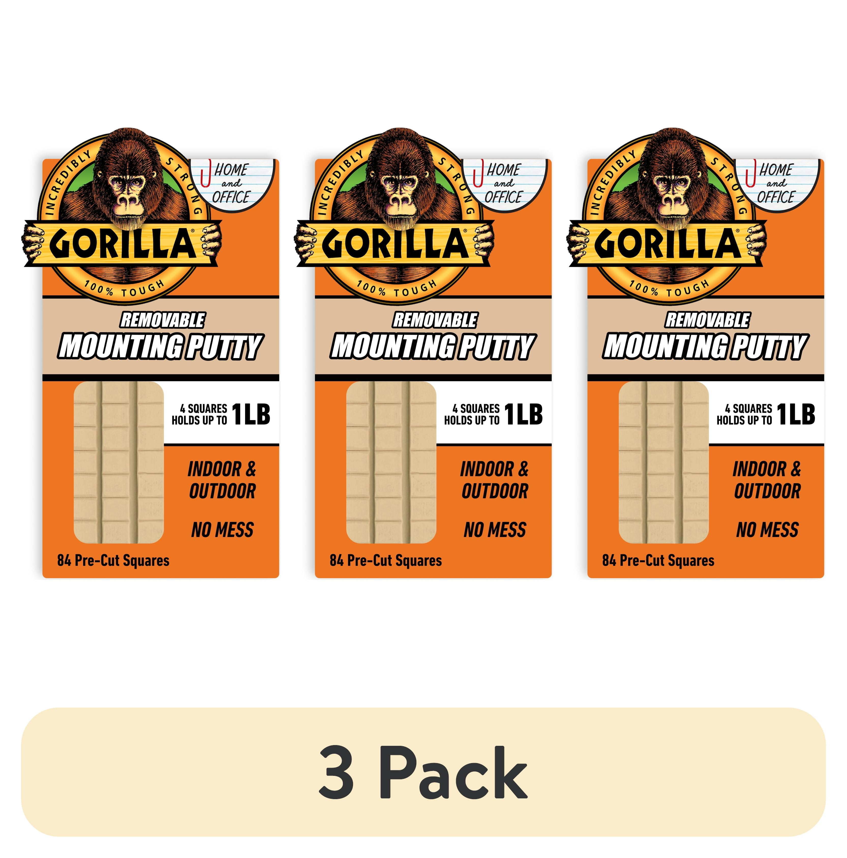 Gorilla Mounting Putty, Removable Adhesive Squares for Posters and Decor (Beige, 3 Pack, 2 oz) yjc5z