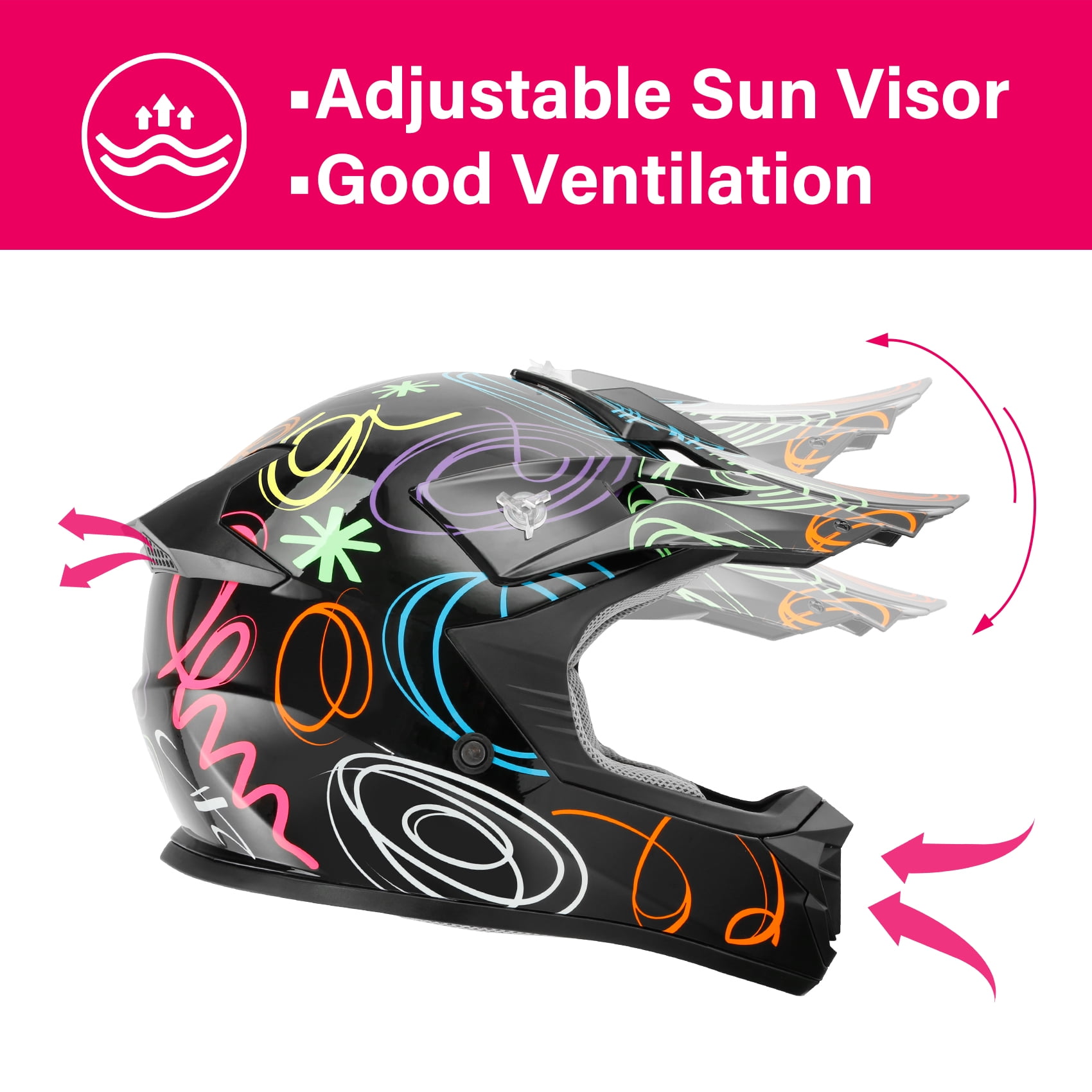 TCMT Kids Dirt Bike Helmet with Goggles and Gloves (Black Graffiti, Youth Small) 961ah