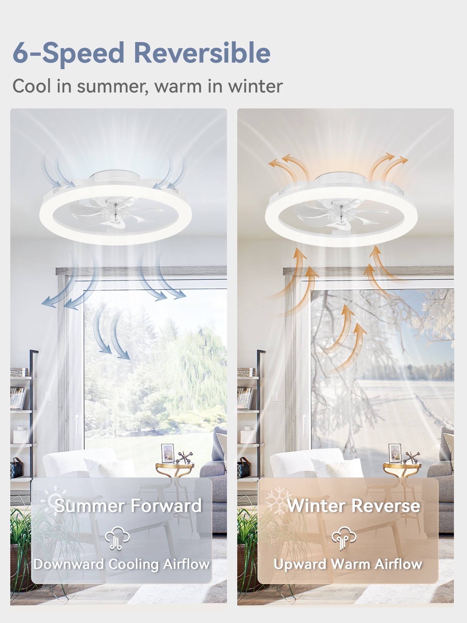 Lokivas 20 in Modern LED Ceiling Fan with Lights, Remote & APP Control, 6-Speed Reversible (White, 20 in) zhtt2