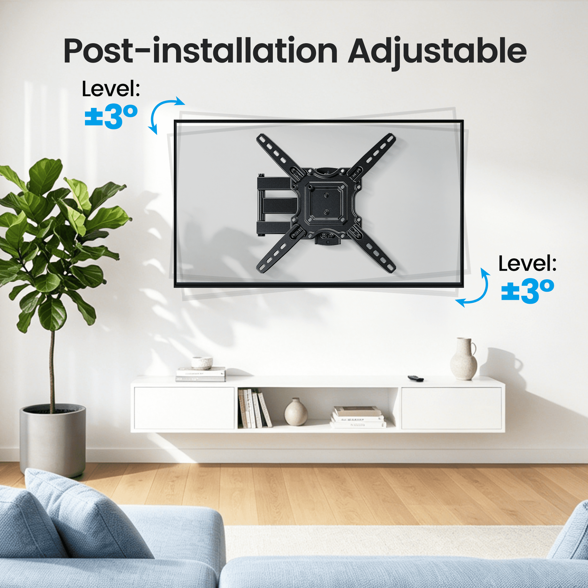 MountFTV Full Motion TV Wall Mount Bracket for 26-65 inch TVs (Articulating, Tilt, Swivel, 77 lb Capacity) x08tj