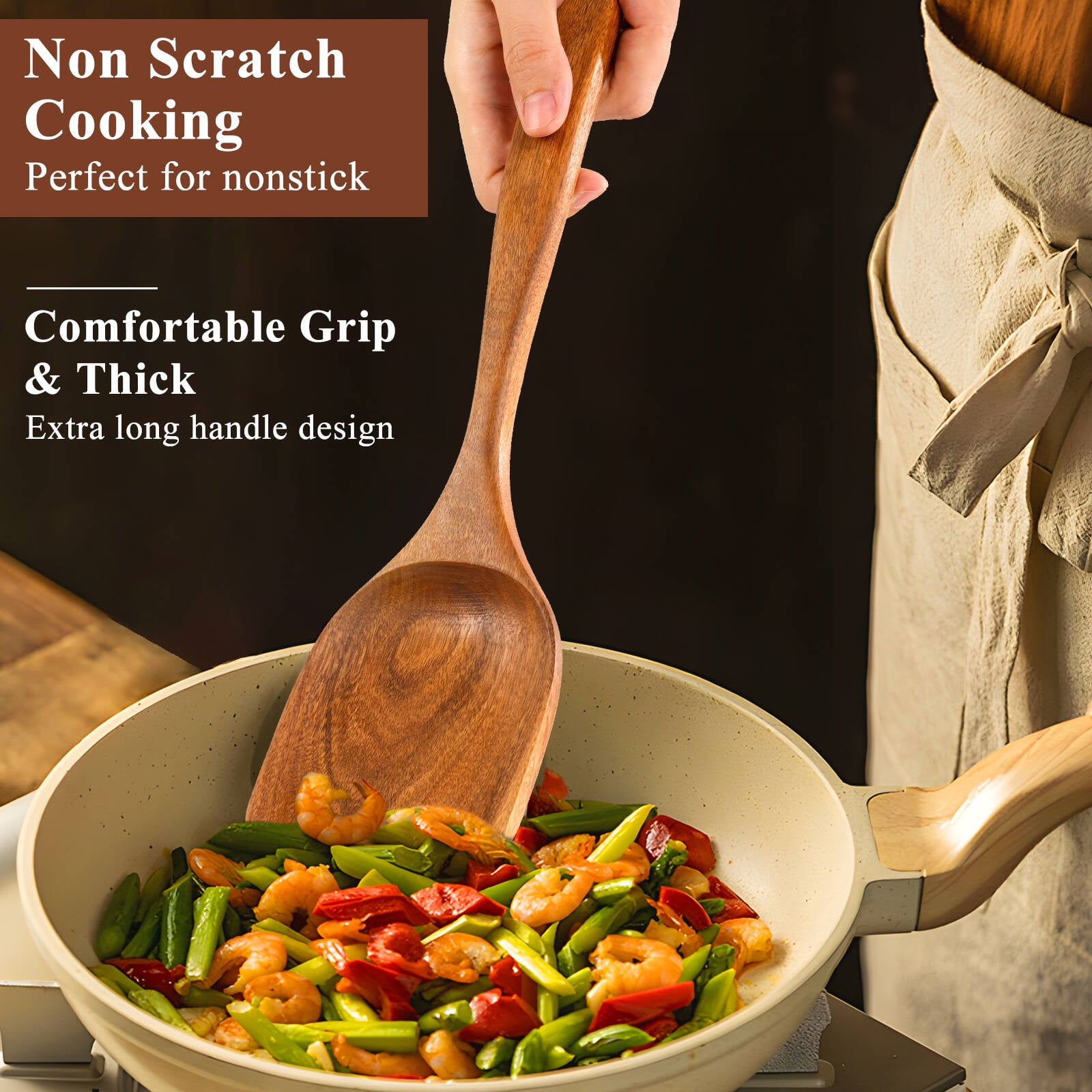 VAVSEA Natural Teak Wooden Cooking Utensils Set, Heat Resistant Non-Stick Kitchen Tools (8 Piece Set) 9fvzf