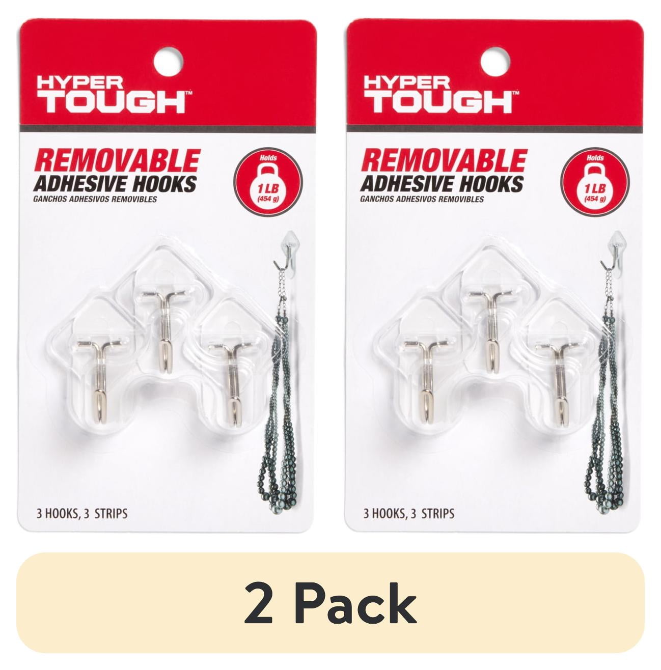 Hyper Tough Removable Hinged Hooks for Wall Organization, Damage-Free Adhesive Strips (Clear, 2 Pack, 1 lb Capacity) dtc66