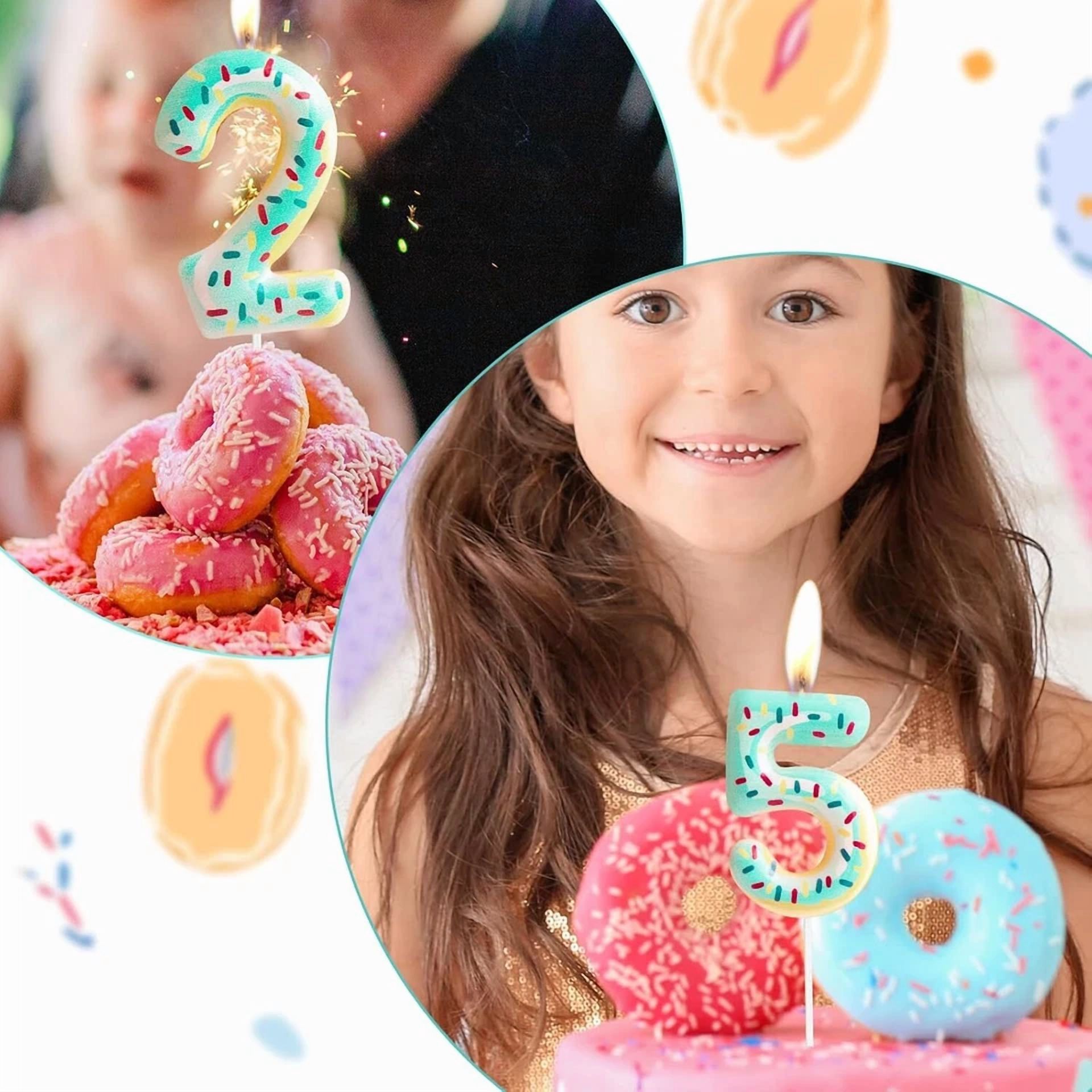 VAULT Number 3 Birthday Candle, Donut Shaped Cake Topper with Colorful Sprinkles (Blue, 3 in) hd84e