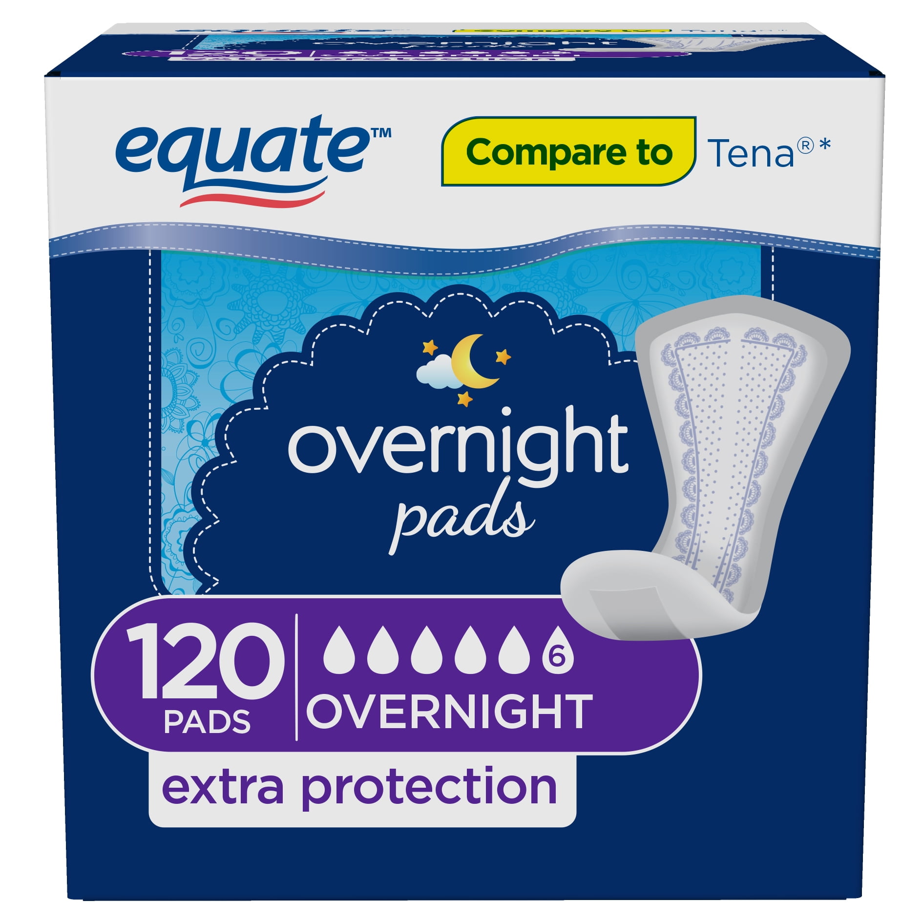 Equate Options Women's Incontinence Pads, Overnight Ultimate Extra Coverage (120 Count) pm9f9